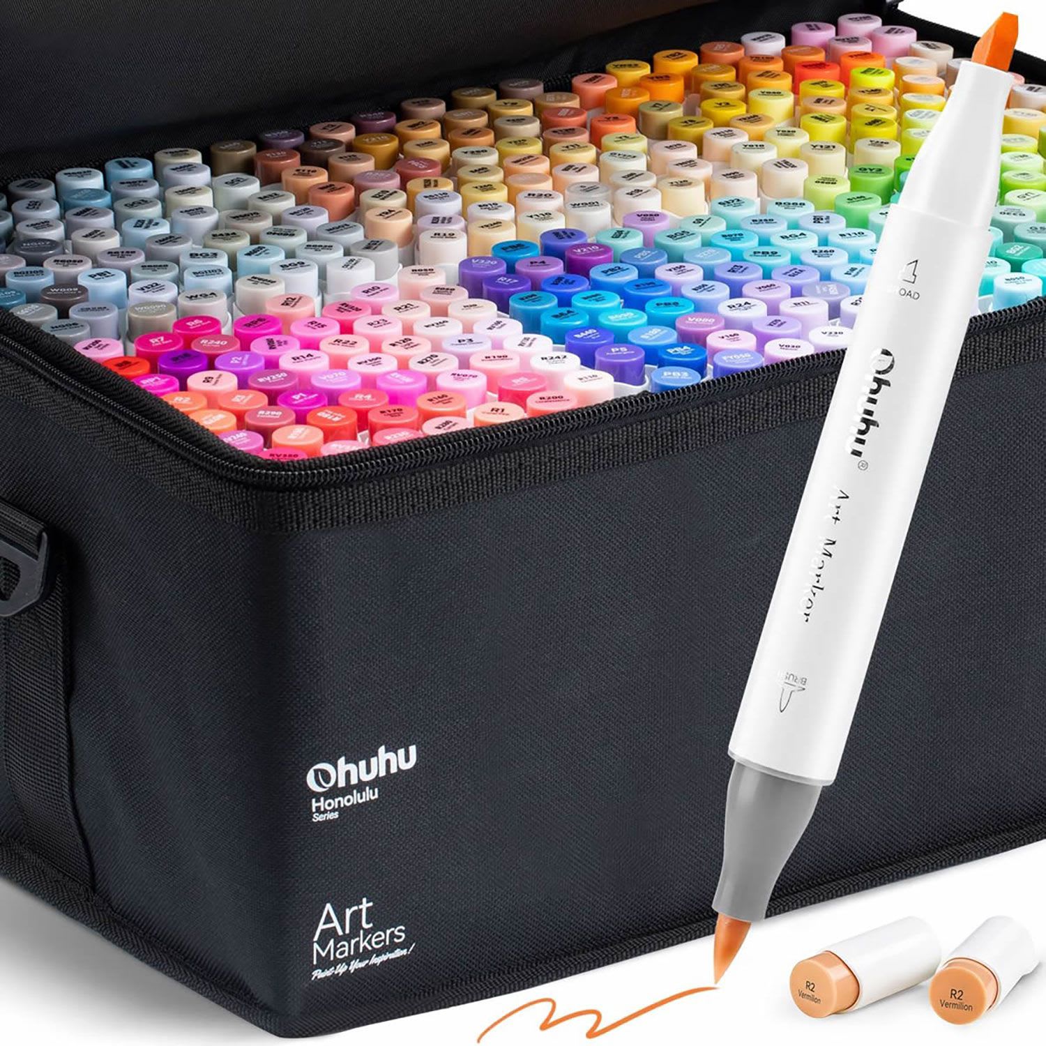 Ohuhu Μαρκαδόροι Ζωγραφικής Honolulu με διπλή μύτη Brush & Chisel 319τεμ & 1 Blender