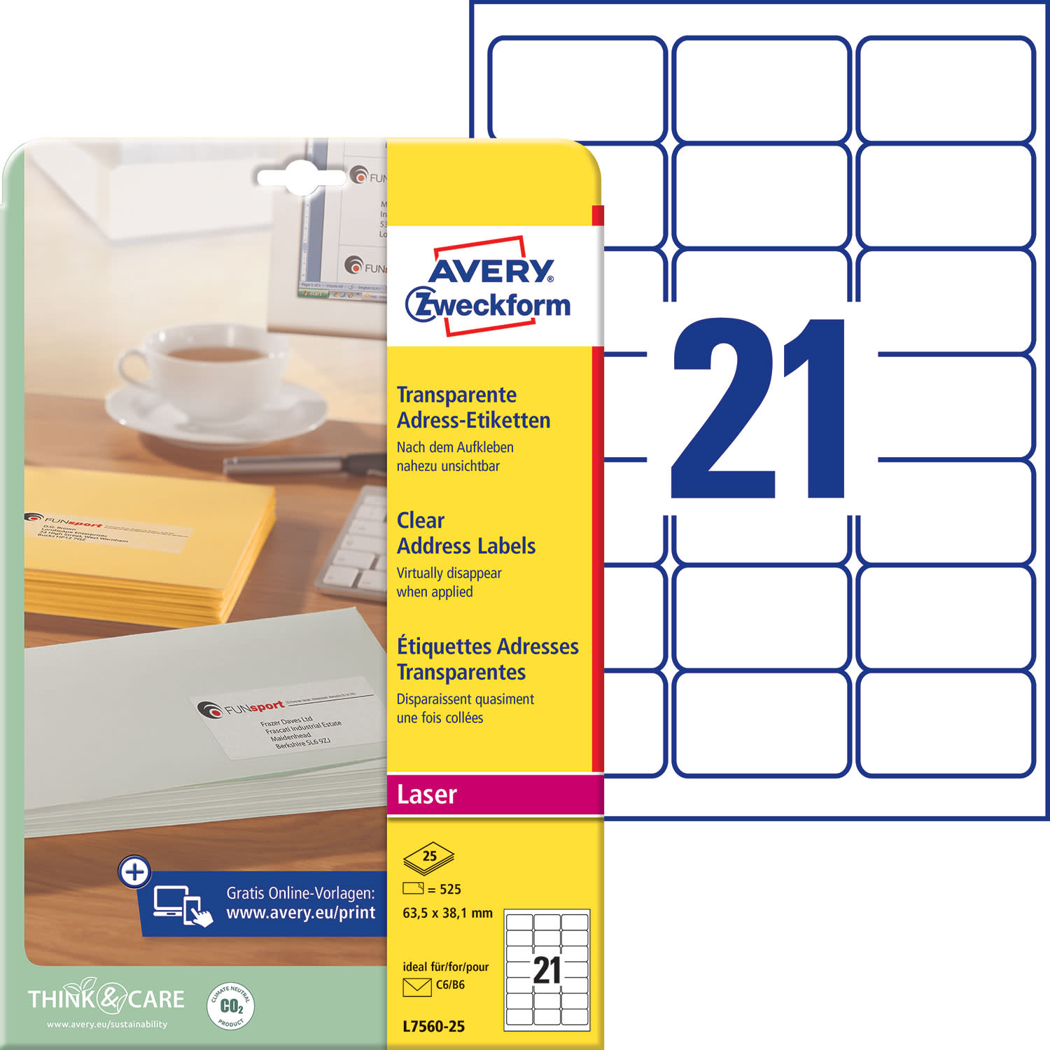 Κάνε κλικ για να δεις την εικόνα 2 του Avery Zweckform Ετικέτες Διαφανείς Α4 L7560-25 ( 63.5 x 38.1 mm )