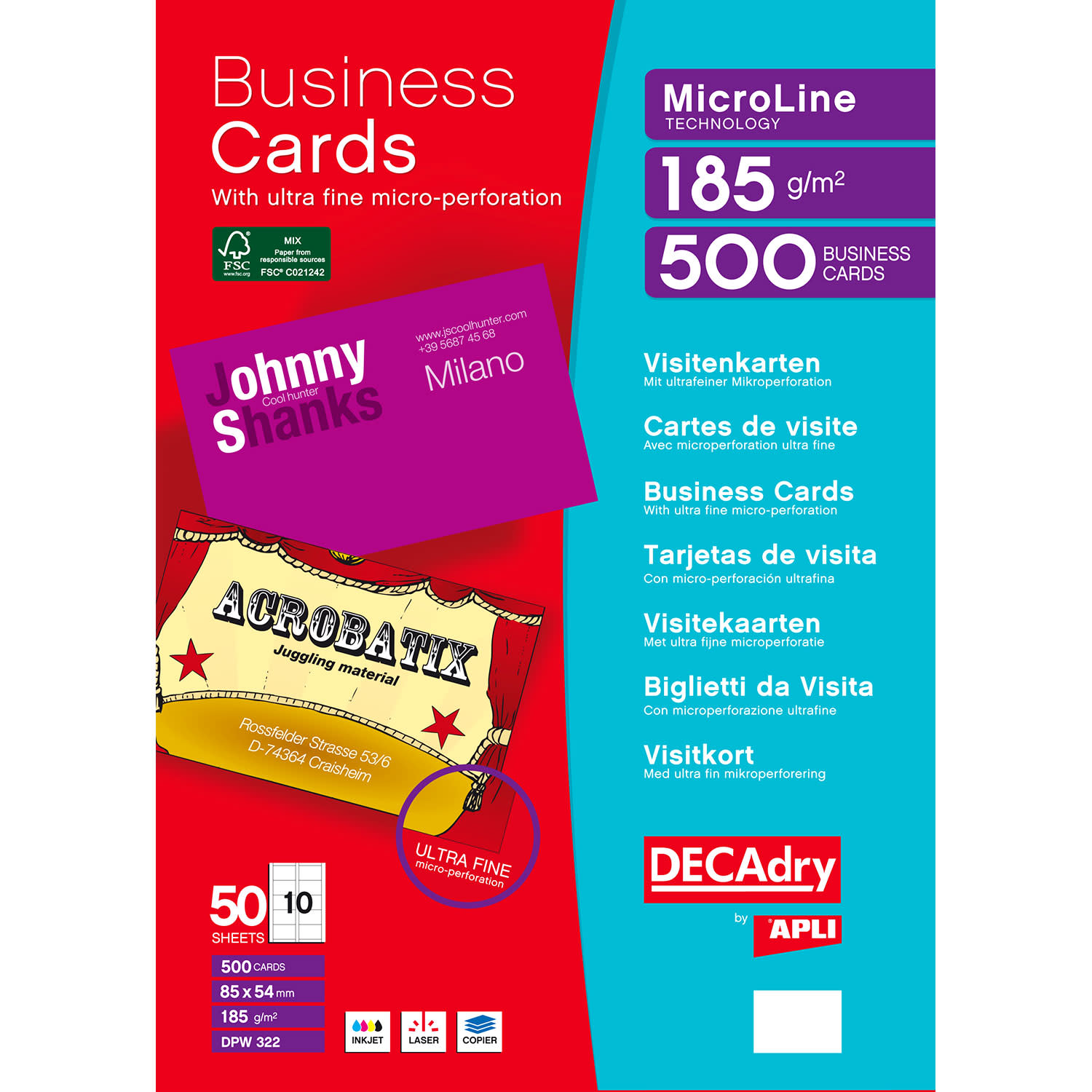 Εικόνα 1 του Decadry Επαγ. Κάρτες 185gsm 500τεμ.