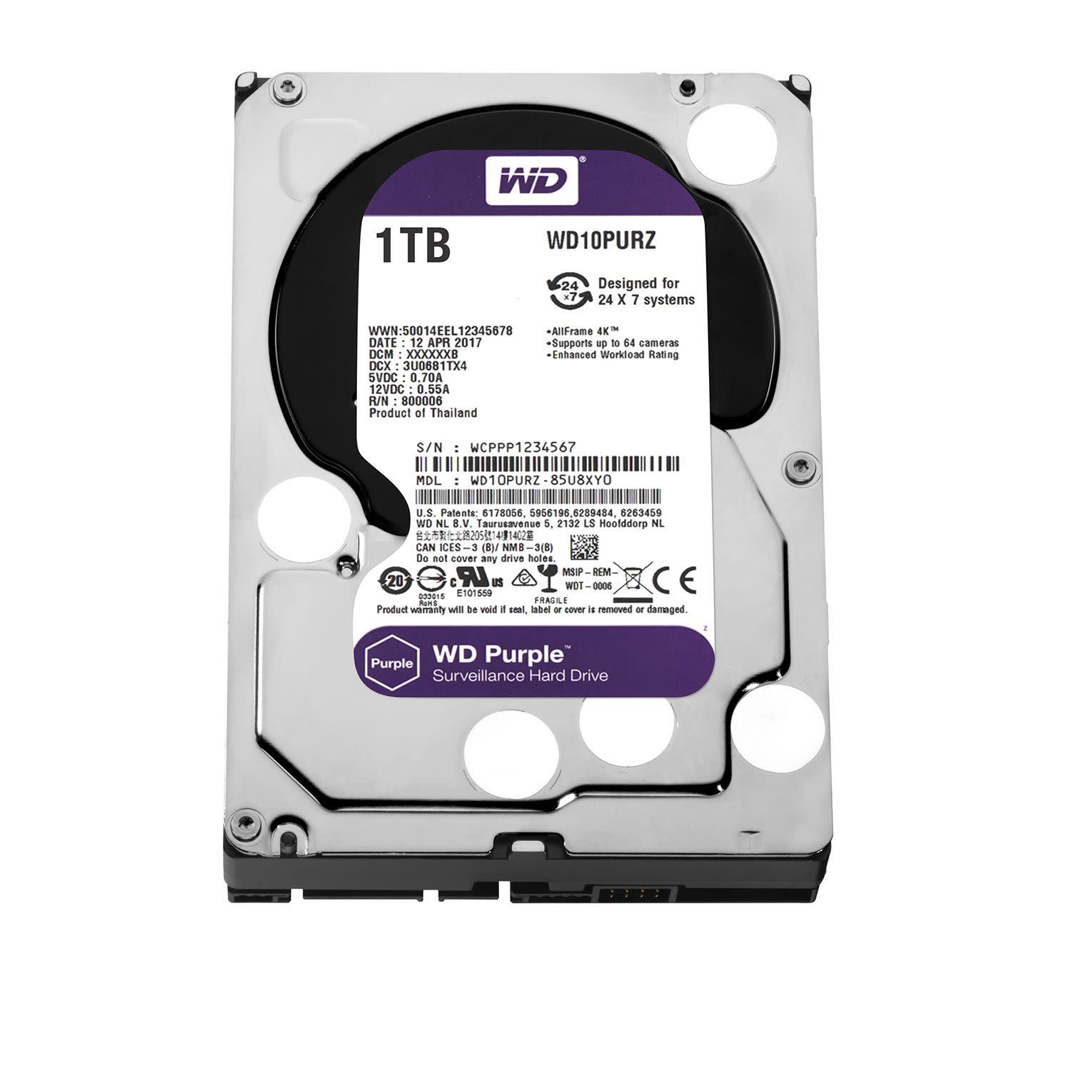 Κάνε κλικ για να δεις την εικόνα 1 του WD HDD Purple Surveillance 1TB 3.5"