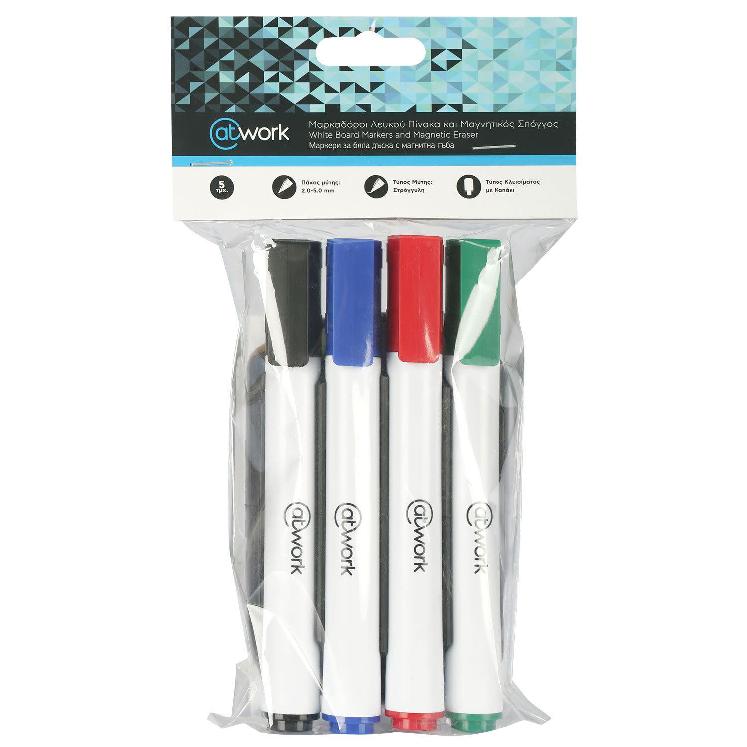 Εικόνα 1 του @Work Μαρκαδόροι Λευκού Πίνακα 4 χρώματα και Μαγνητικός Σπόγγος