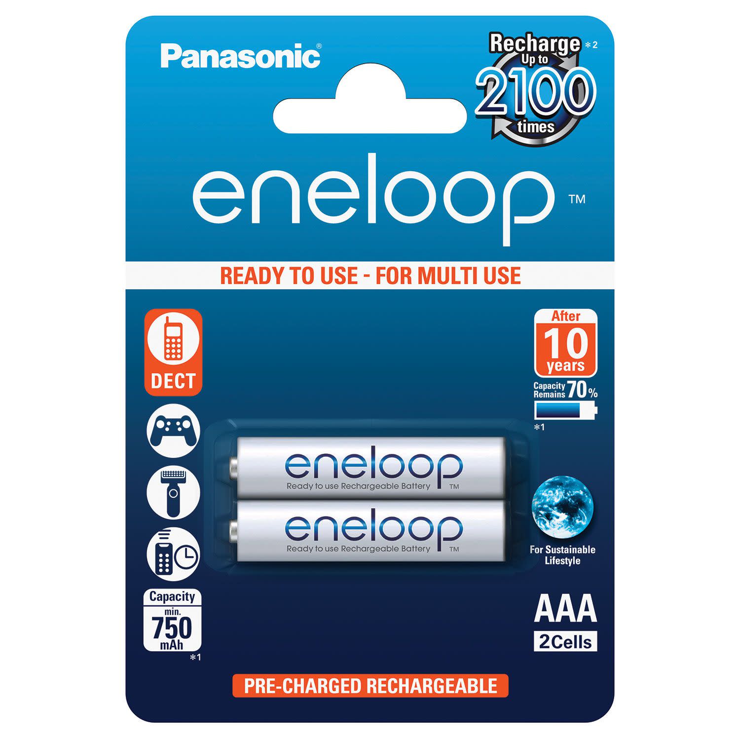 Εικόνα 1 του Panasonic Μπαταρίες Επαναφορτιζόμενες Eneloop AAA 750 mAh (2 τεμ.)