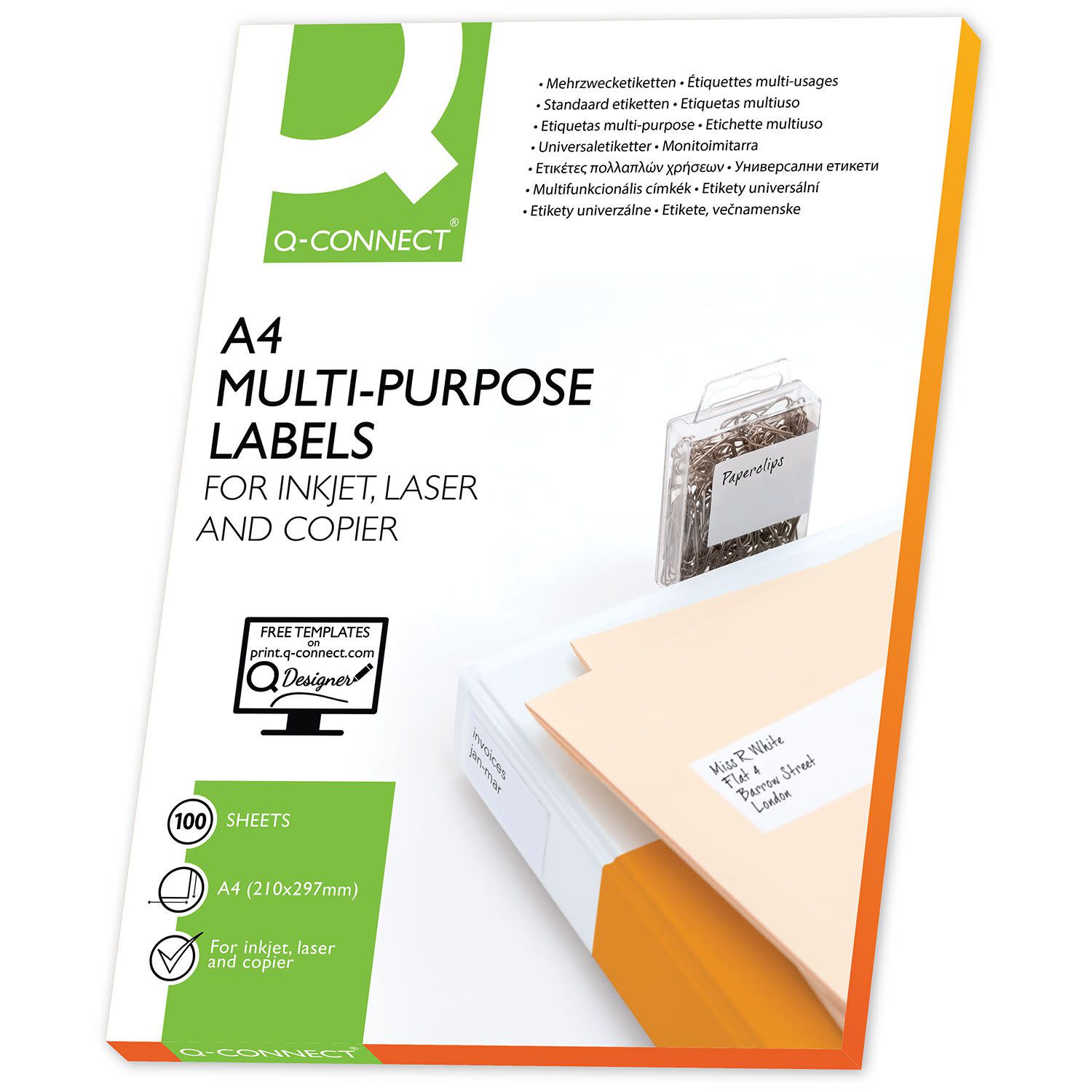 Q-Connect Ετικέτες Α4 KF10644 ( 70 x 33.9 mm )