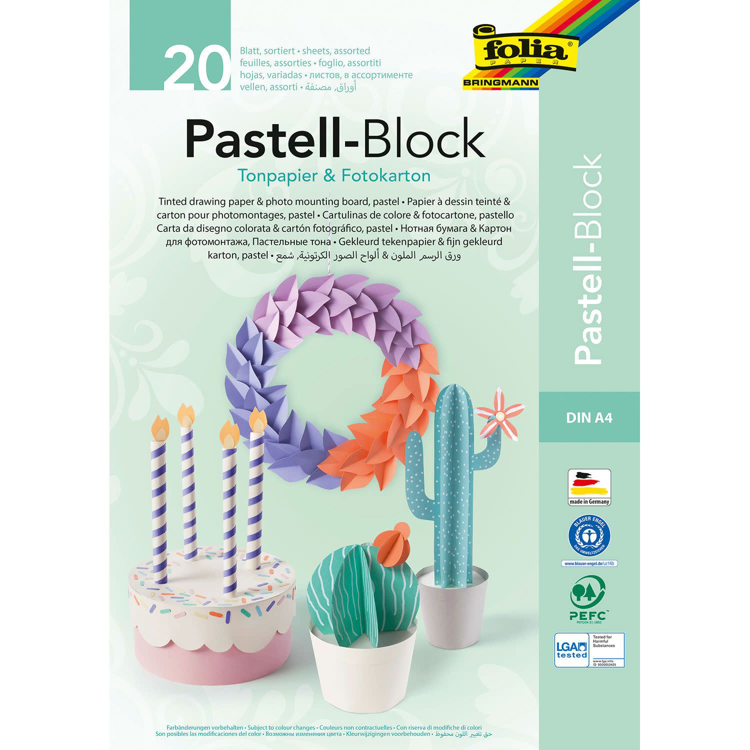 Folia Χαρτόνια Α4 pastel, 10 αποχρώσεις, 20Φύλλα