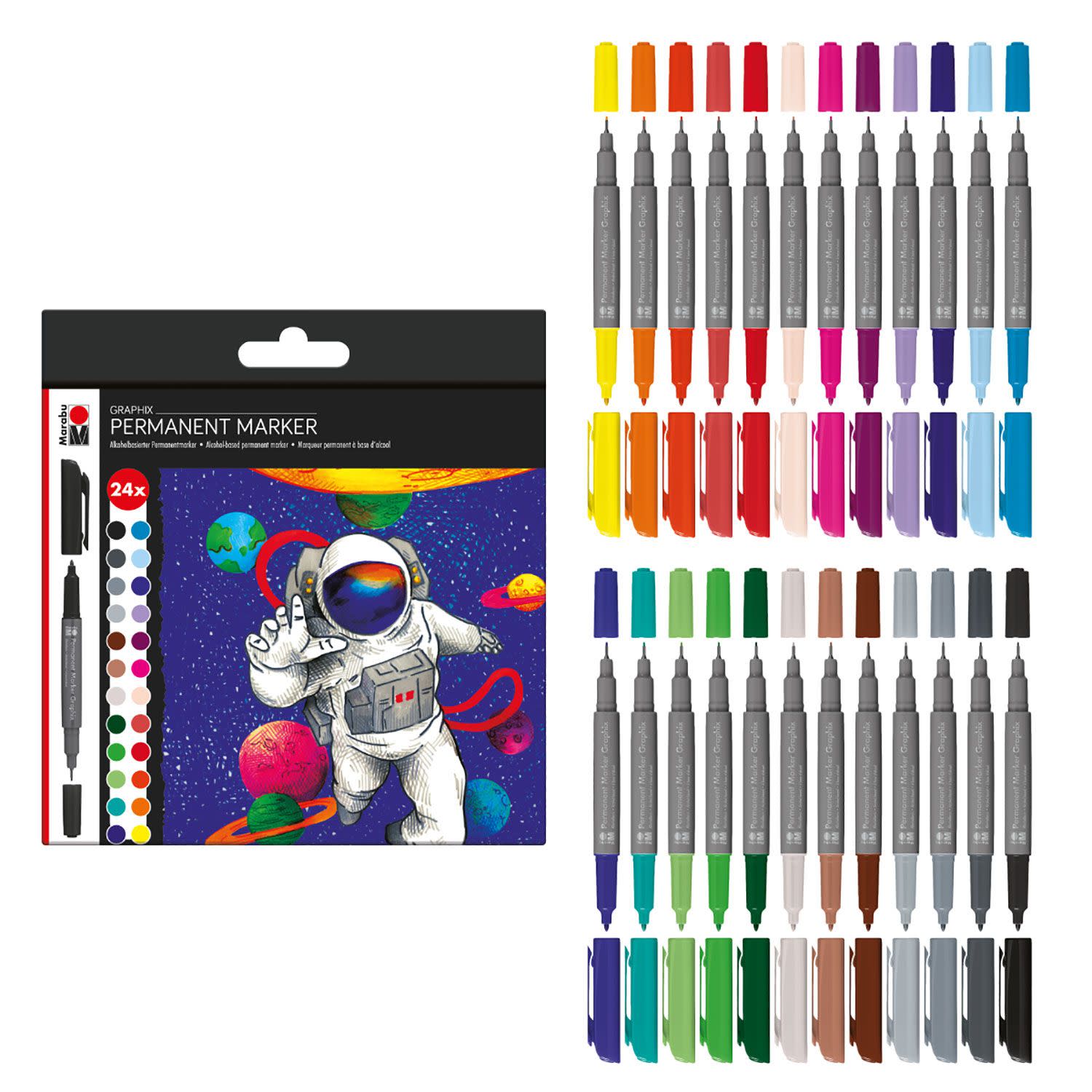 Εικόνα 1 του Marabu Μαρκαδόροι Ζωγραφικής Ανεξίτηλοι Hero of Galaxy Graphix με διπλή μύτη Fine & Extra Fine 24τεμ.
