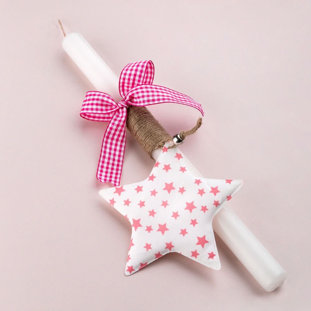 Make a Wish Λαμπάδα Αστέρια Ροζ με Λευκό Κερί