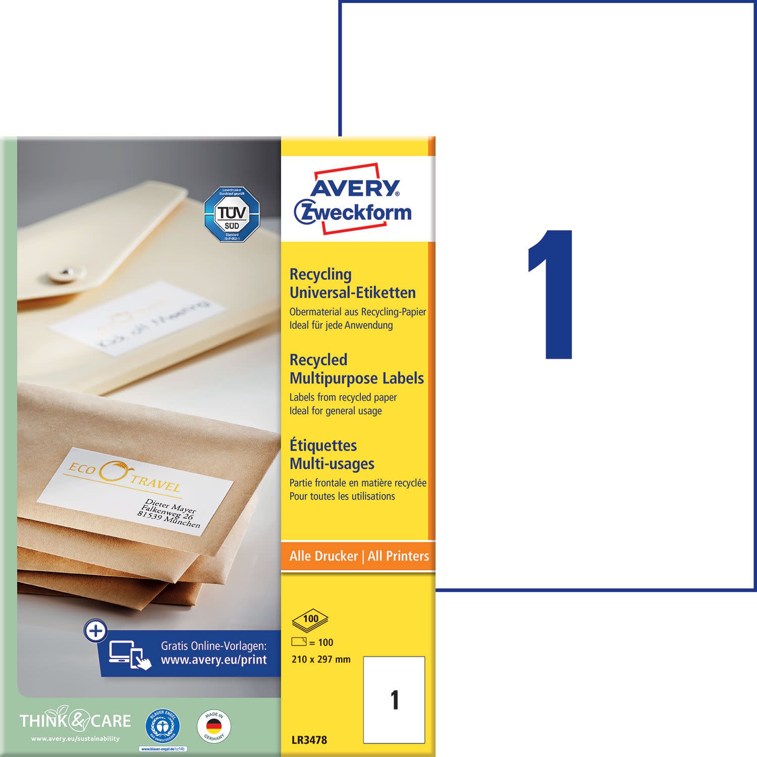 Εικόνα 2 του Avery Zweckform Αυτ.Ετικέτες Ανακυκλωμένες A4 (210x297mm) LR3478