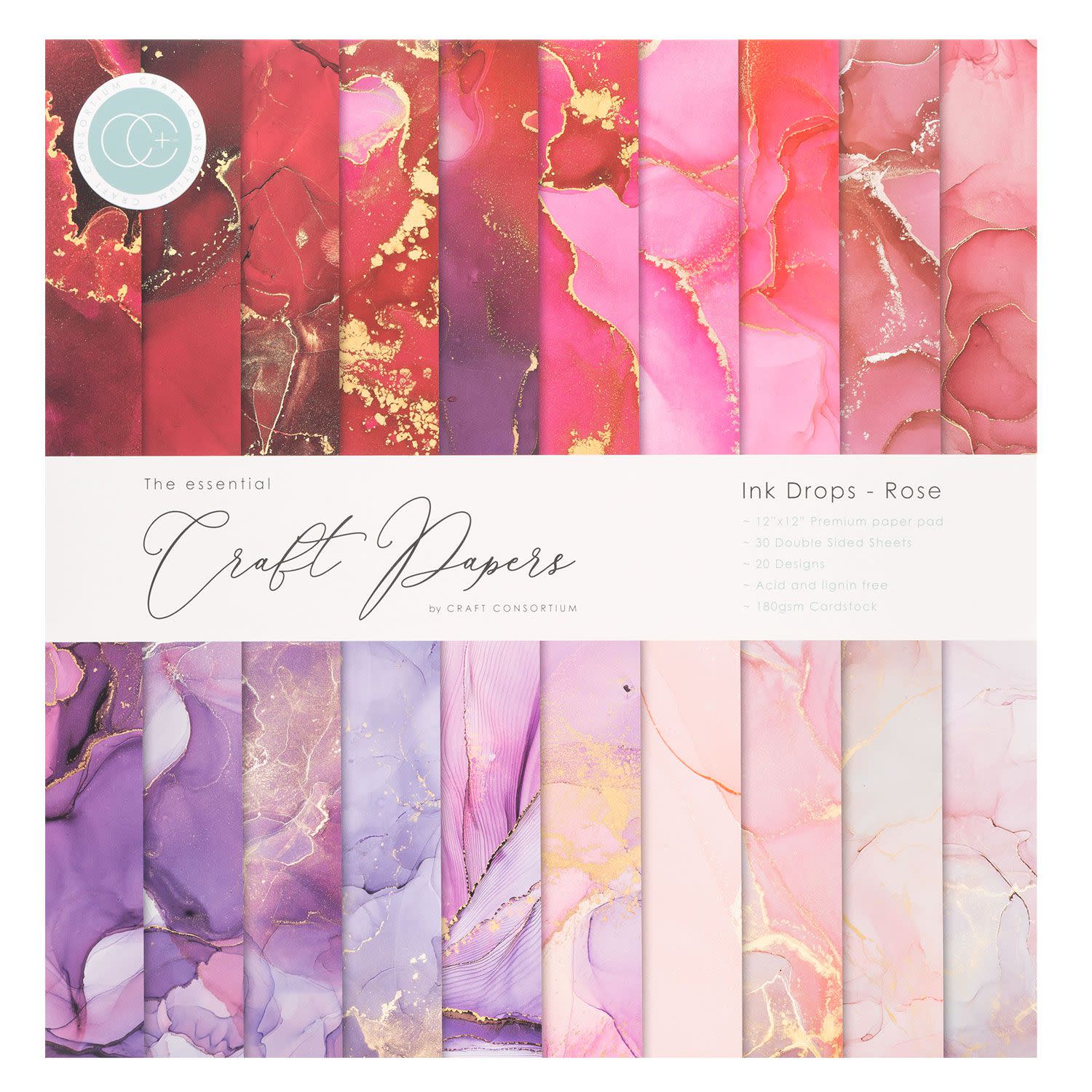 Craft Consortium Paper Pad Ink Drops Rose 30 Φύλλα