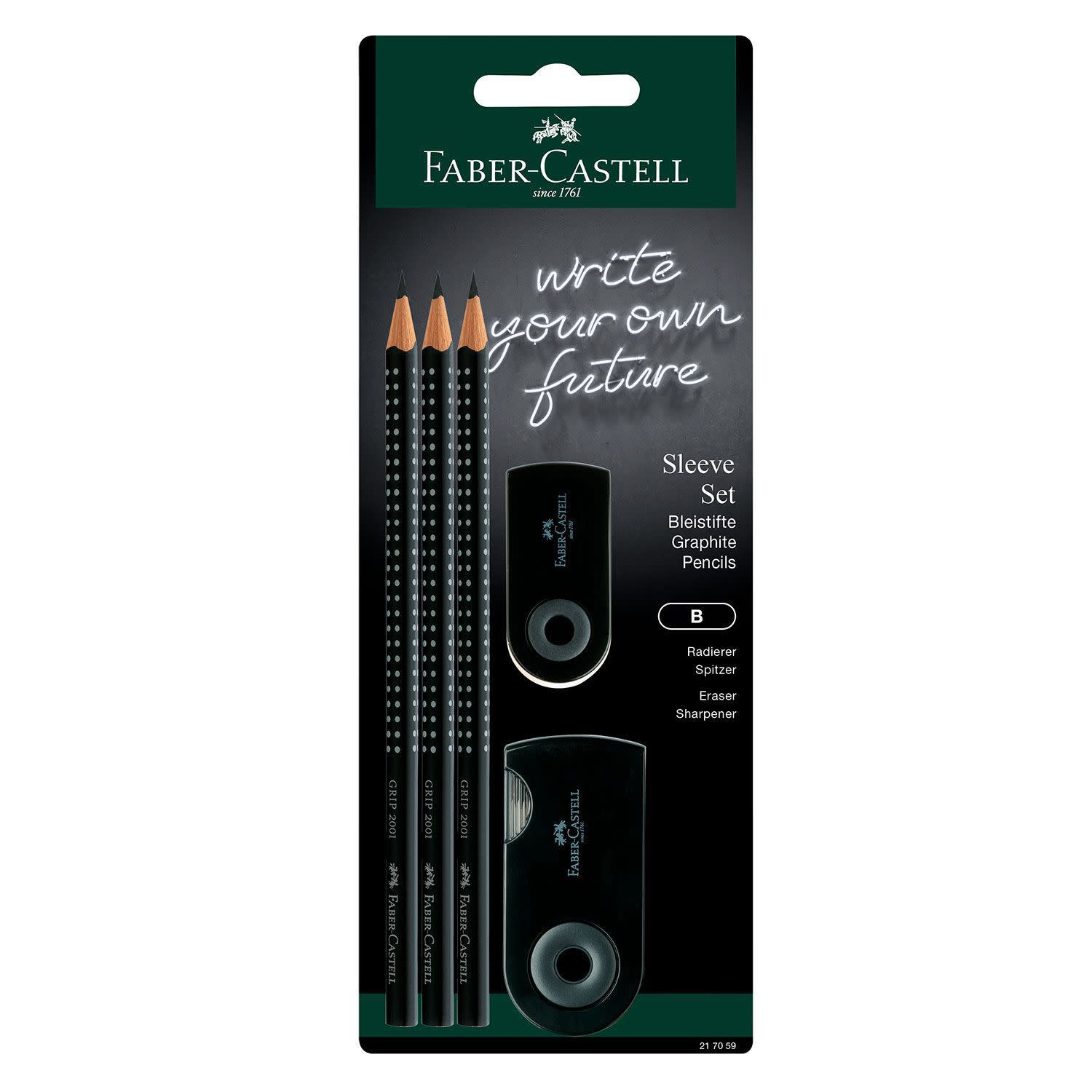 Εικόνα 1 του Faber Castell Μολύβια Grip B 3τεμ. & Γόμα & Ξύστρα Sleeve Μαύρο