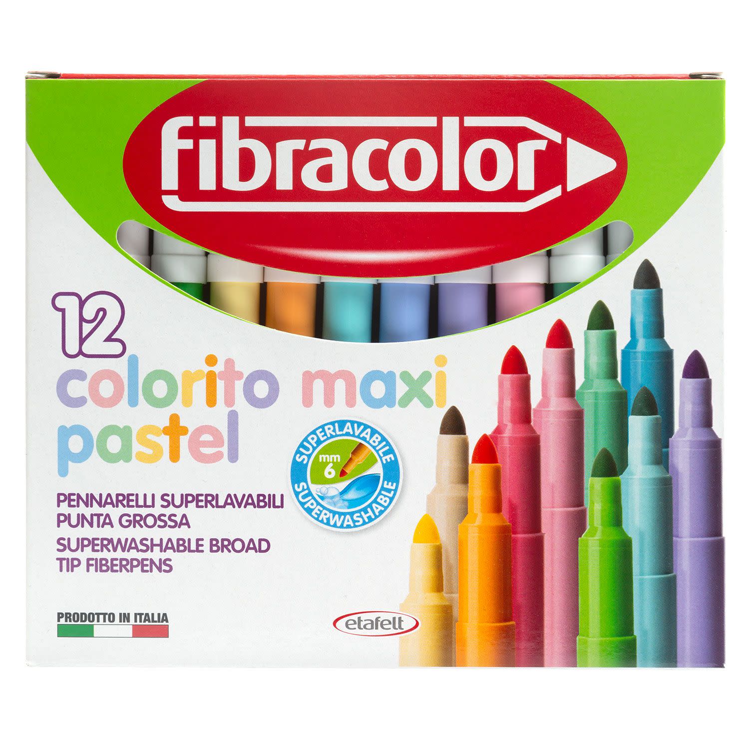 Fibracolor Μαρκαδόροι Ζωγραφικής Colorito Maxi Pastel Superwashable 12τεμ.