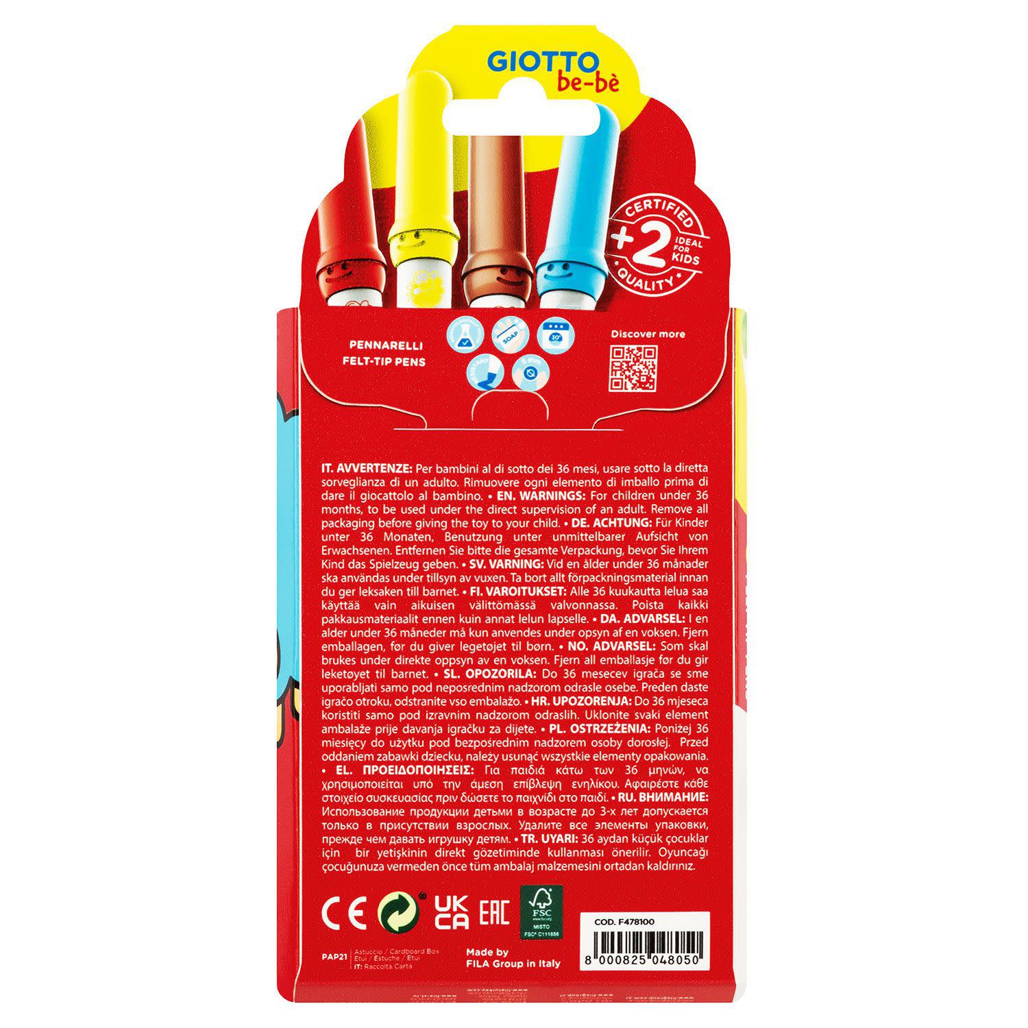 Εικόνα 2 του Giotto Μαρκαδόροι Ζωγραφικής Be-Be Superwashable 6τεμ.