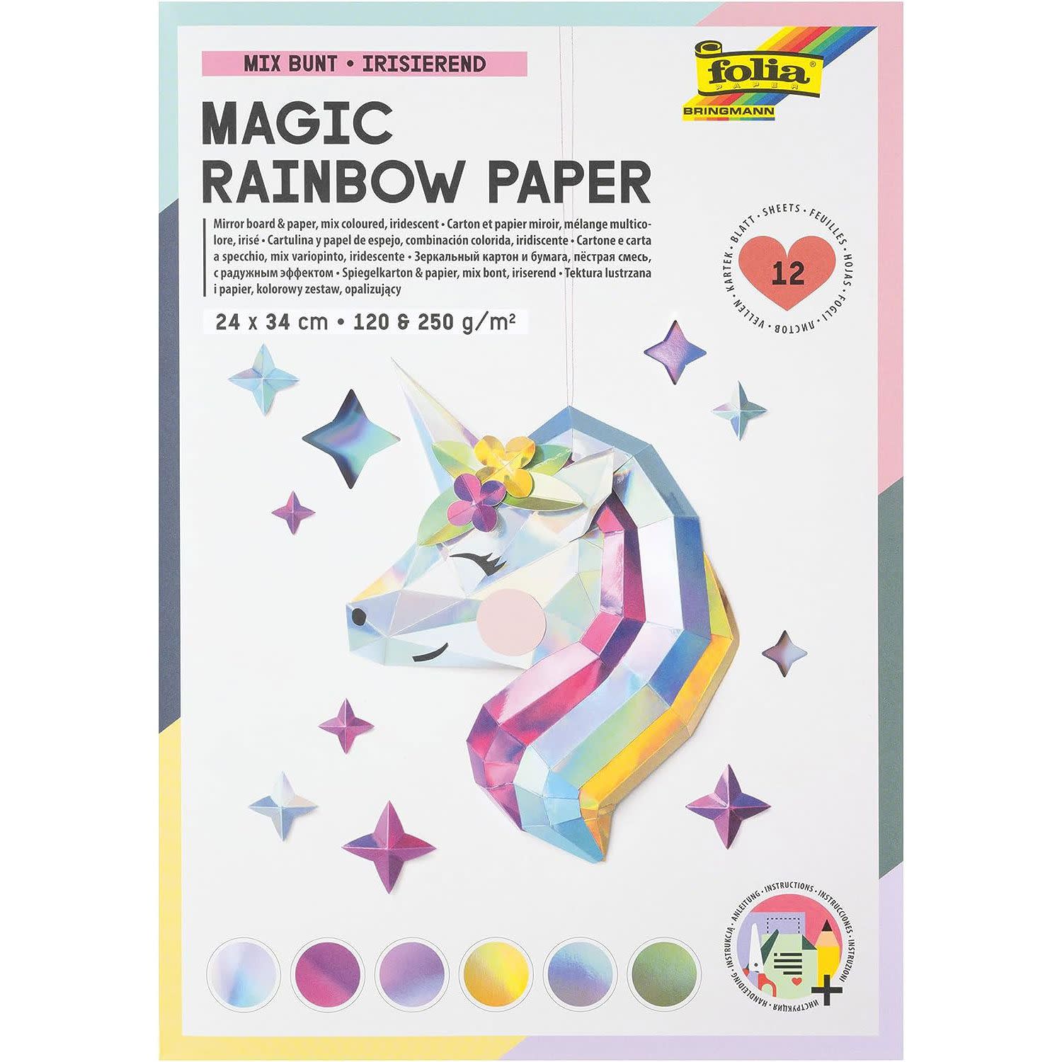 Folia Χαρτιά Χειροτεχνίας Magic Rainbow 24x34cm, 120&250gr, 12Φύλλα