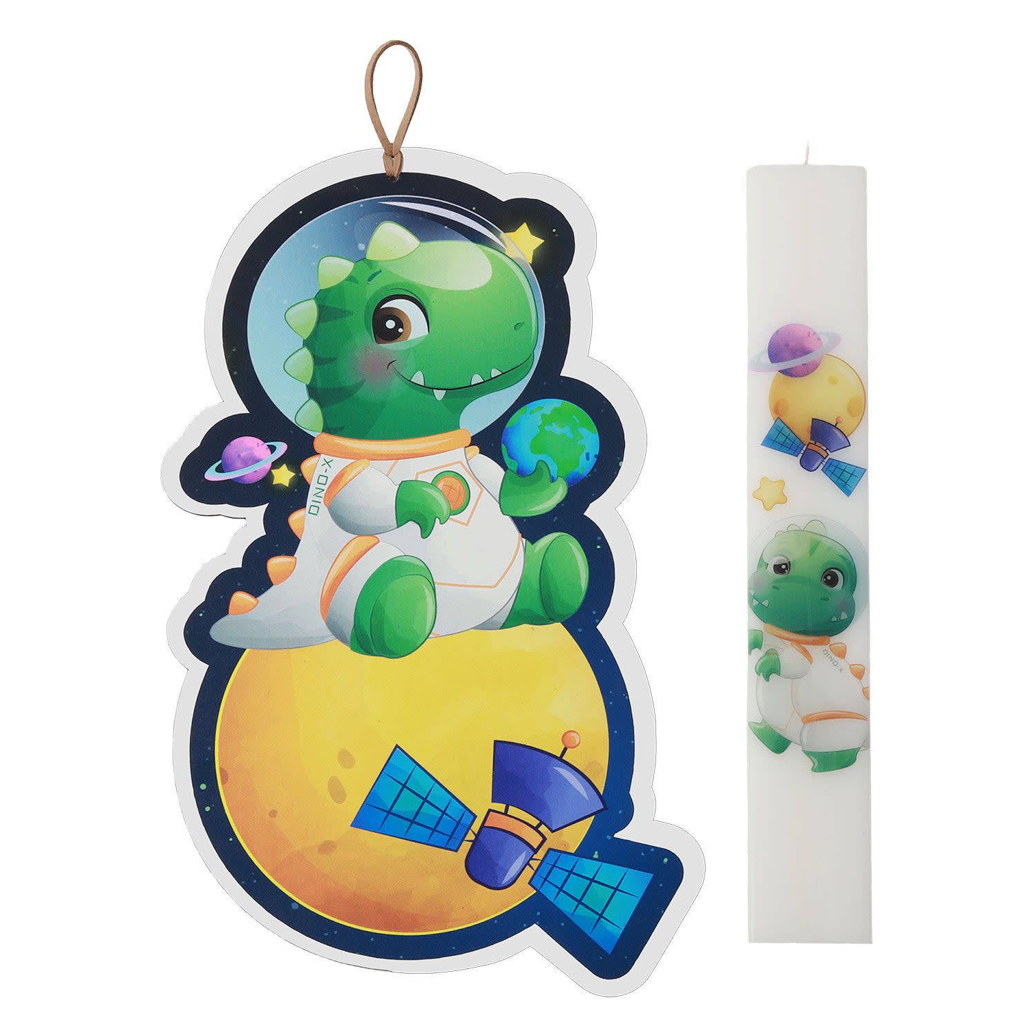 Εικόνα 2 του Λαμπάδα Δεινοσαυρος Αστροναύτης Με Ξύλινο Κάδρο