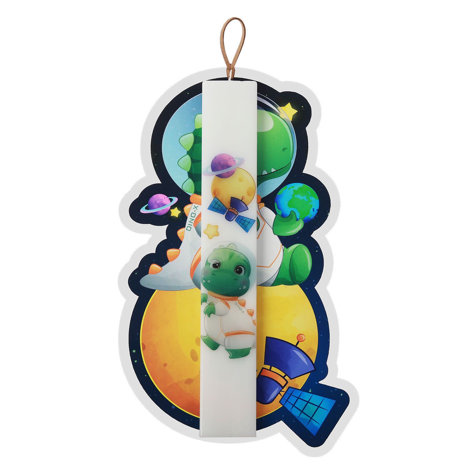 Εικόνα 3 του Λαμπάδα Δεινοσαυρος Αστροναύτης Με Ξύλινο Κάδρο