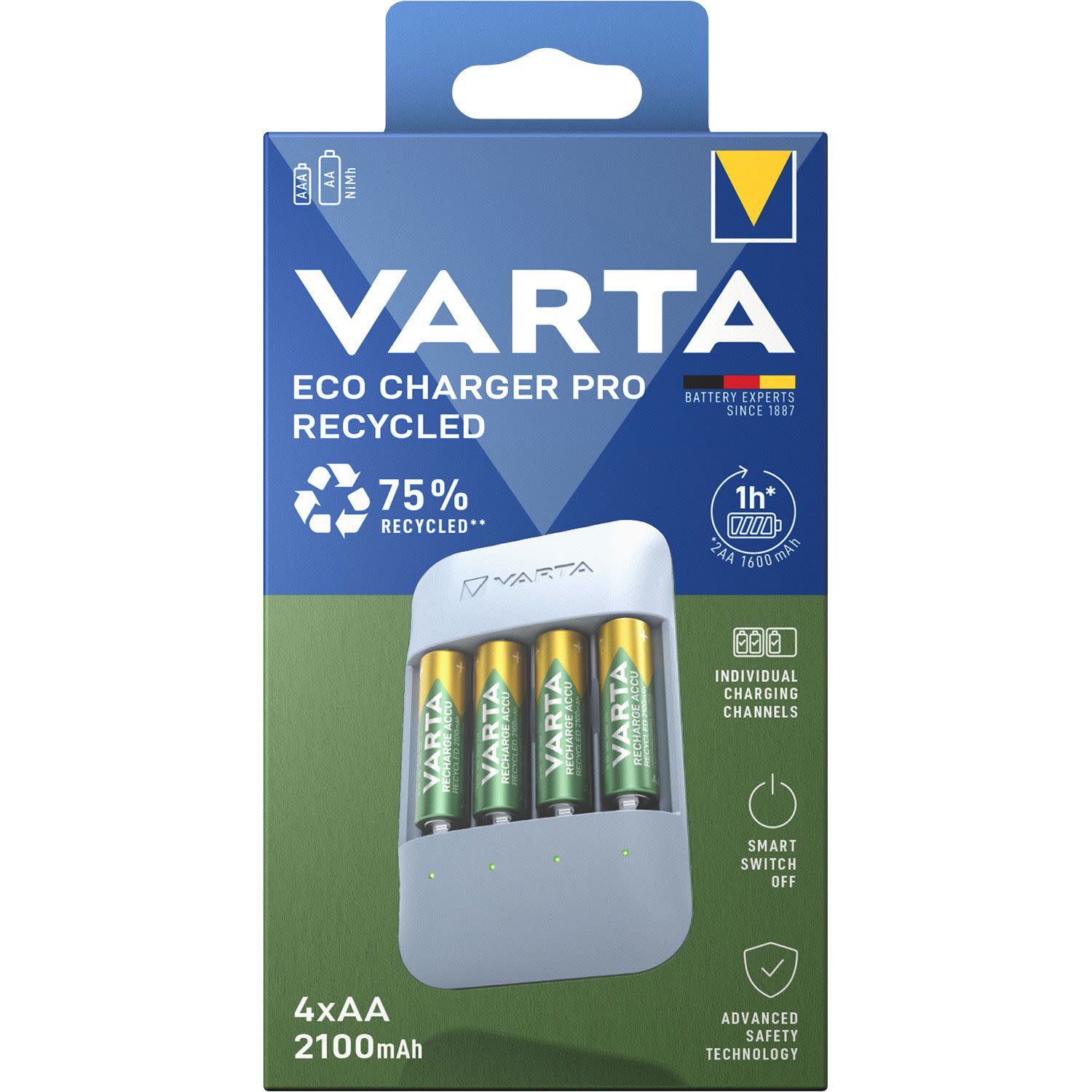 Εικόνα 1 του Varta Φορτιστής Μπαταριών Eco Pro + 4 τμχ. ΑΑ 2.100mAh