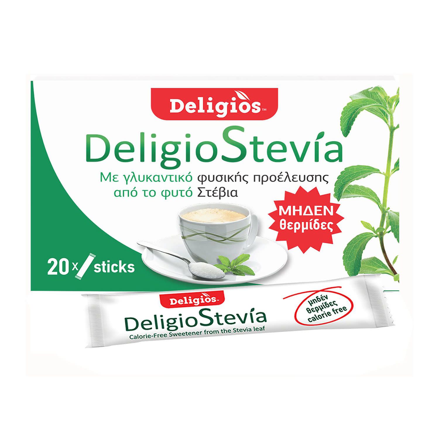 Γλυκαντικό Stevia Σε Sticks 20 τεμ. DELIGIOS