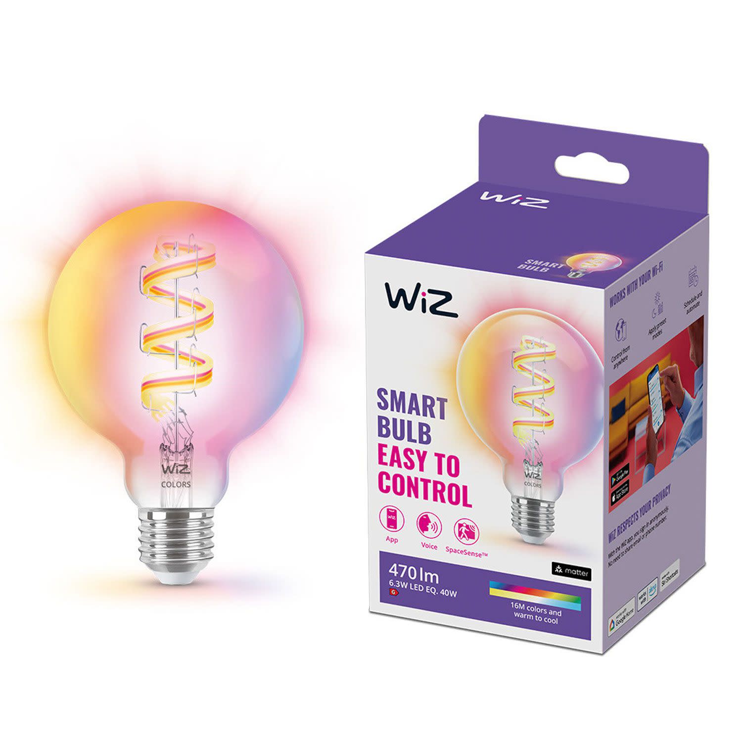 Κάνε κλικ για να δεις την εικόνα 3 του Wiz Smart Wi-Fi Clear Globe G95 E27 40W RGB