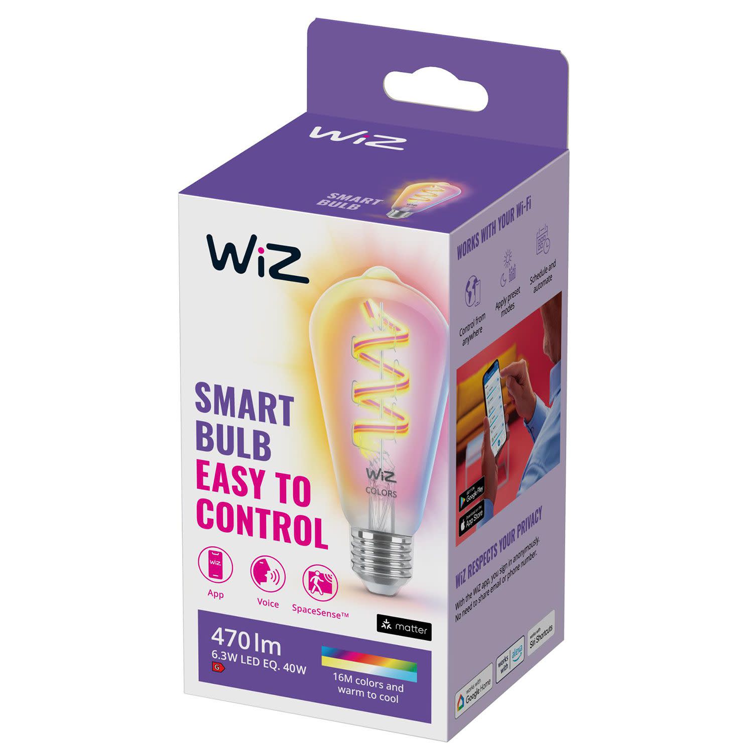 Εικόνα 2 του Wiz Smart Wi-Fi Clear Bulb ST64 E27 40W RGB