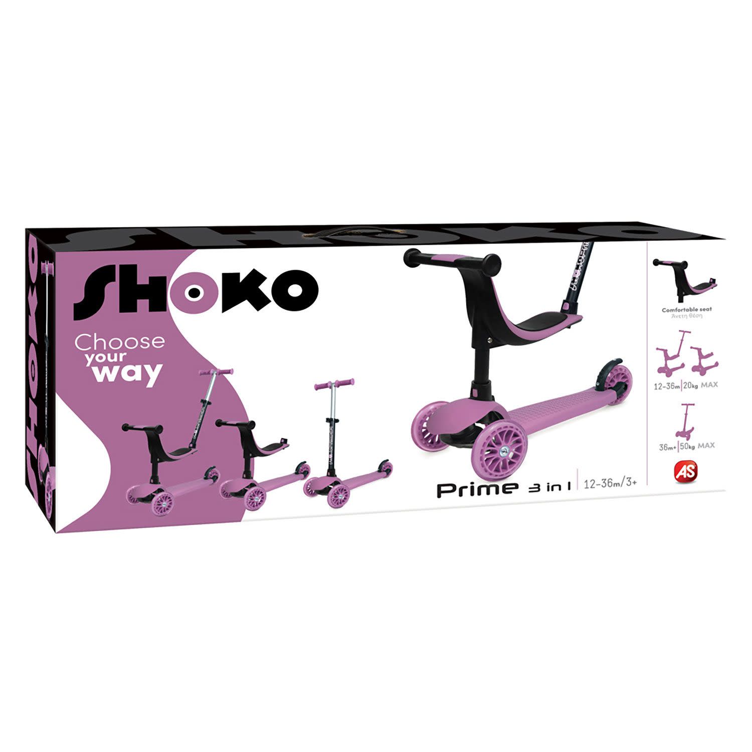AS Shοko Scooter Premium 3 In 1 Ροζ