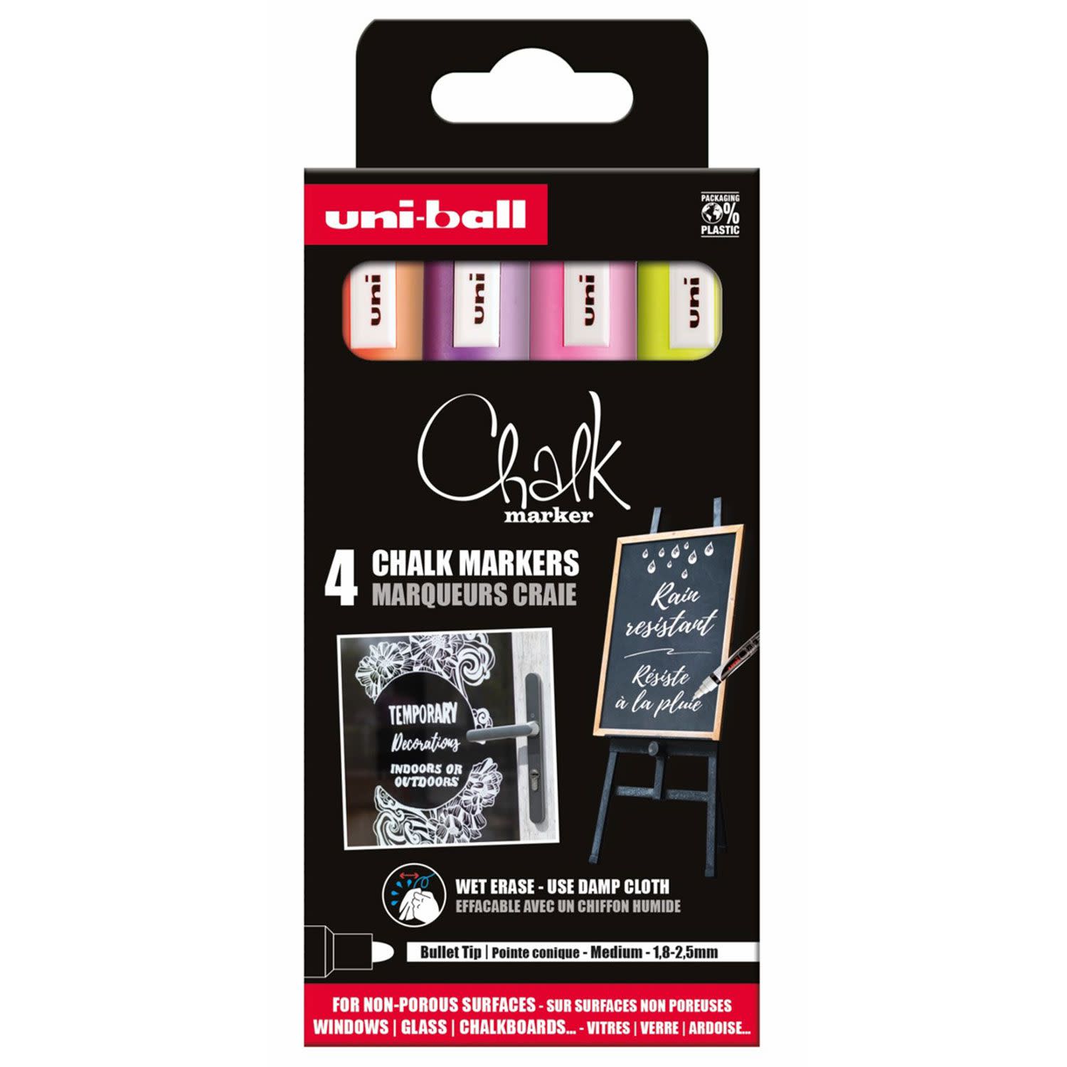 Uni-Ball Μαρκαδόροι Υγρής Κιμωλίας Pastel 4τεμ.