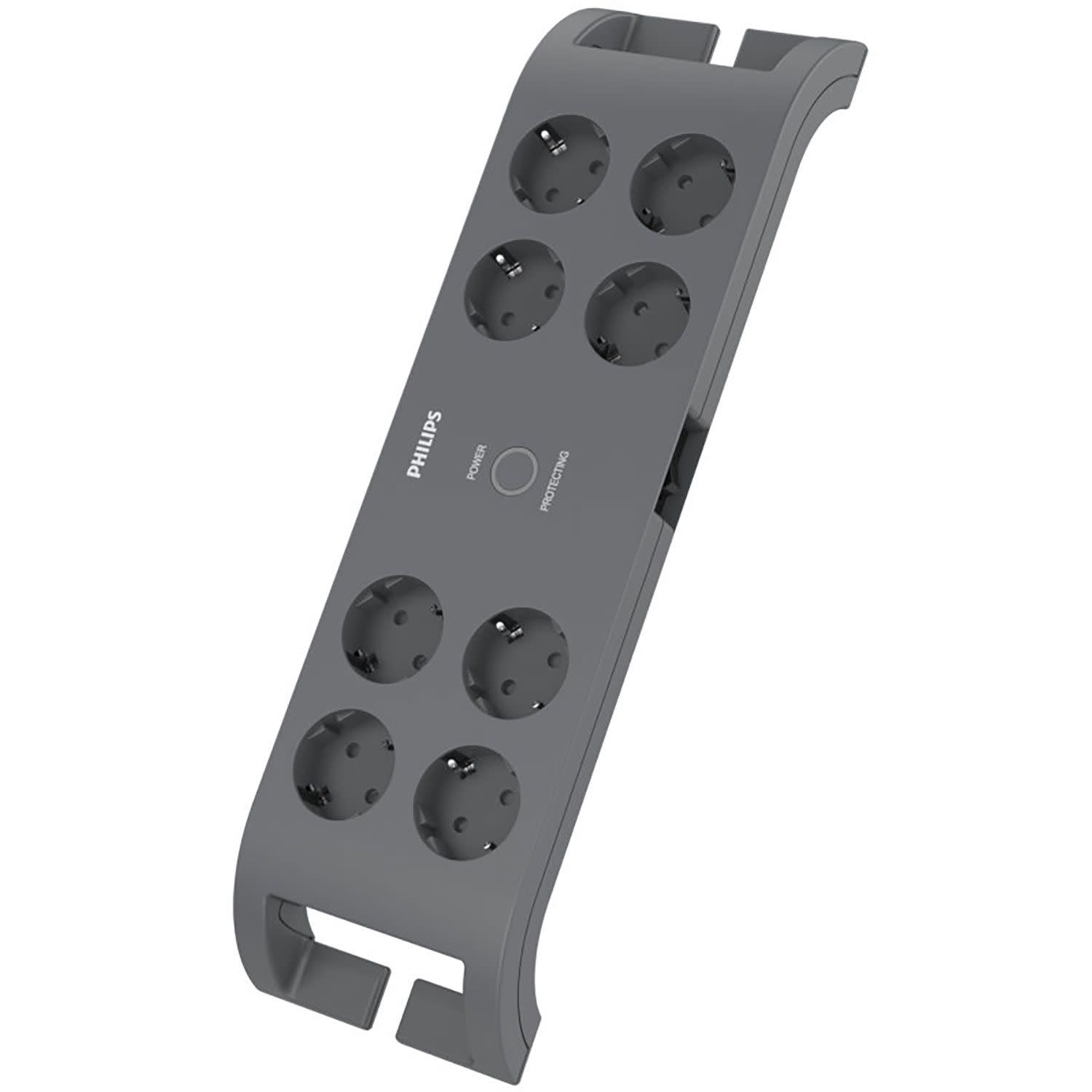 Philips Πολύπριζο Ασφαλείας 8 Θέσεων 2m Γκρι