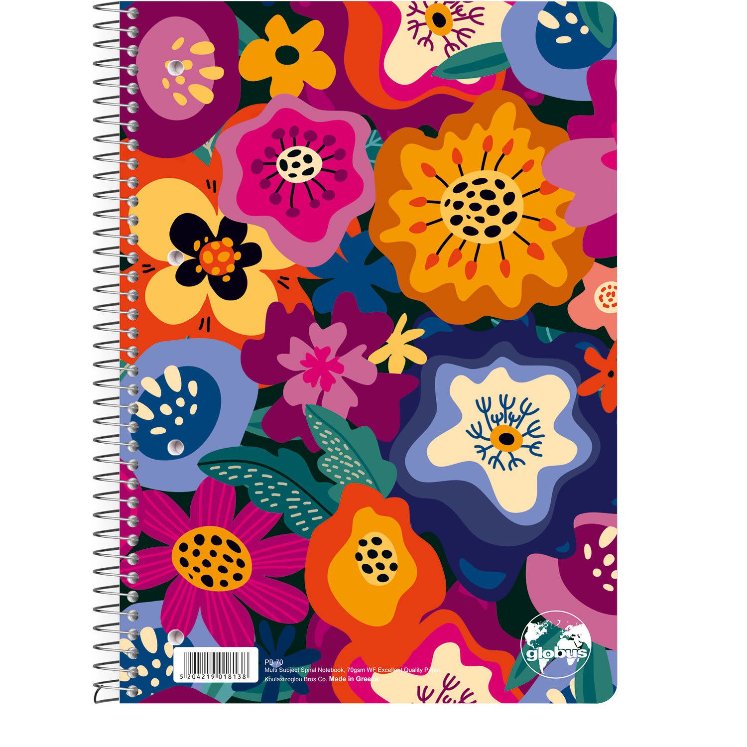 Εικόνα 4 του Globus Τετράδιο Σπιράλ Ριγέ A4 2 Θεμάτων Floral 60 Φύλλα