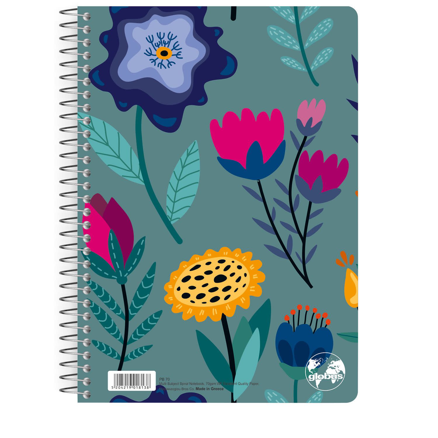 Εικόνα 4 του Globus Τετράδιο Σπιράλ Ριγέ 17x25cm 2 Θεμάτων Floral 60 Φύλλα