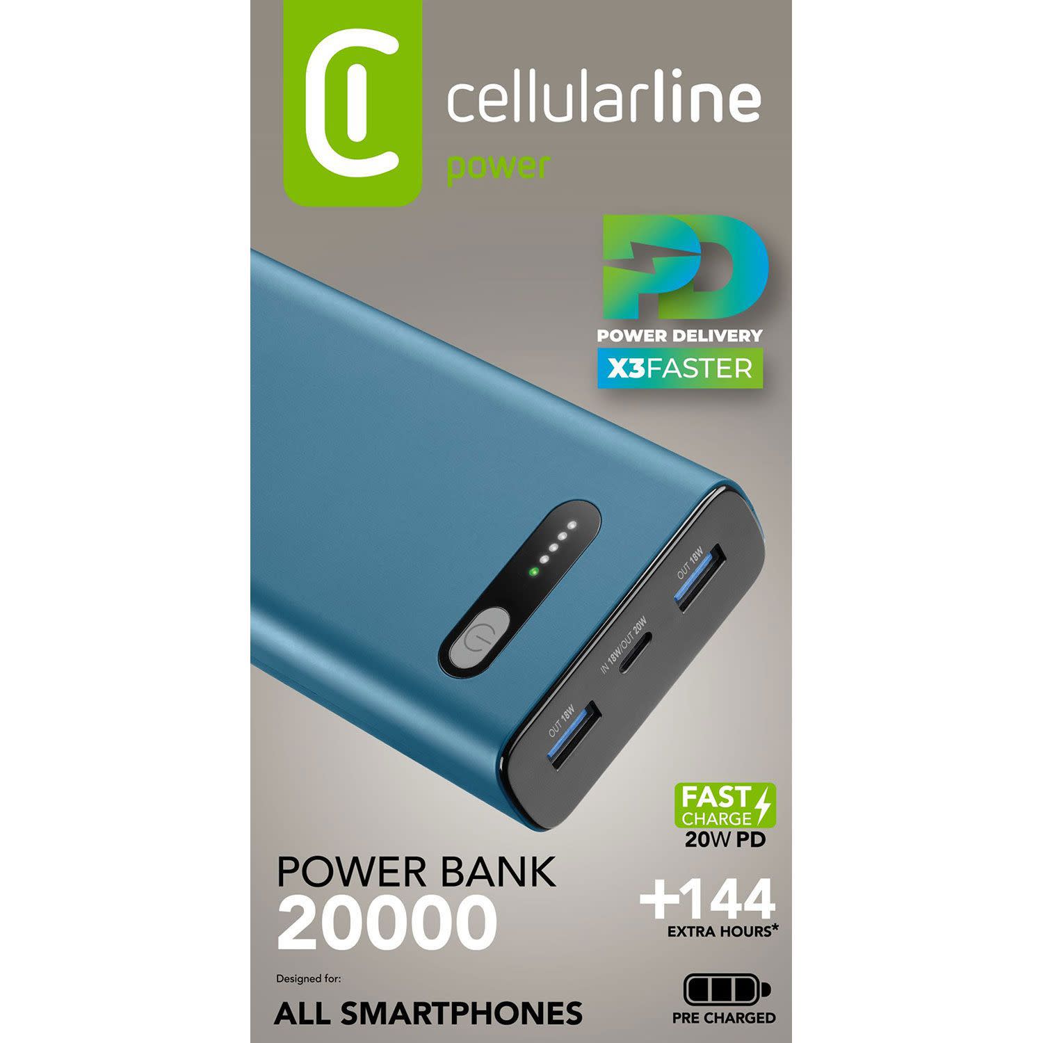 Εικόνα 2 του Cellularline Powerbank PD 20000 mAh 3 Θέσεων 20W Μπλε