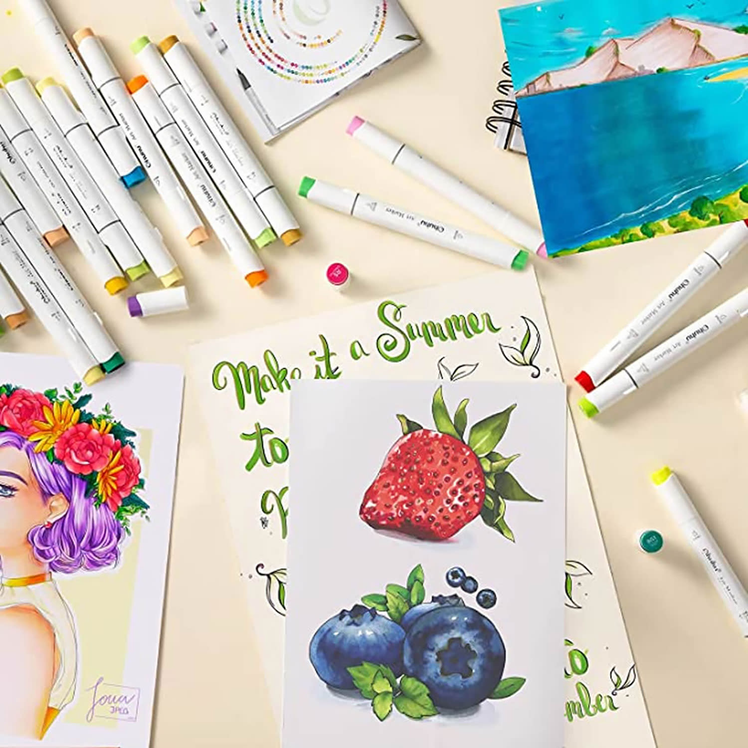 Εικόνα 8 του Ohuhu Μαρκαδόροι Ζωγραφικής Honolulu με διπλή μύτη Brush & Chisel 72τεμ & 1 Blender