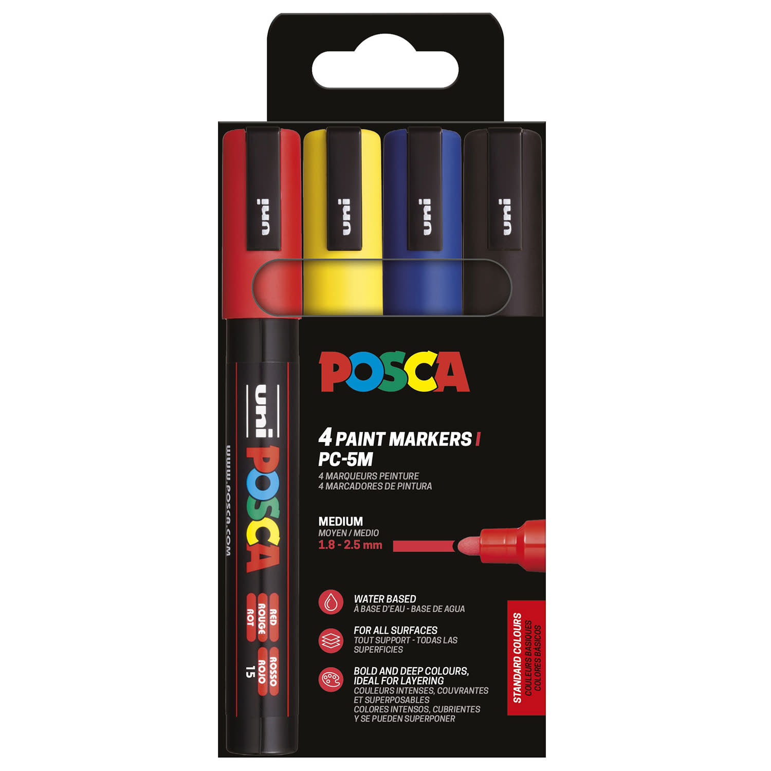 Uni-Ball Posca Μαρκαδόροι Ζωγραφικής με στρογγυλή μύτη Standard Colours 4τεμ.