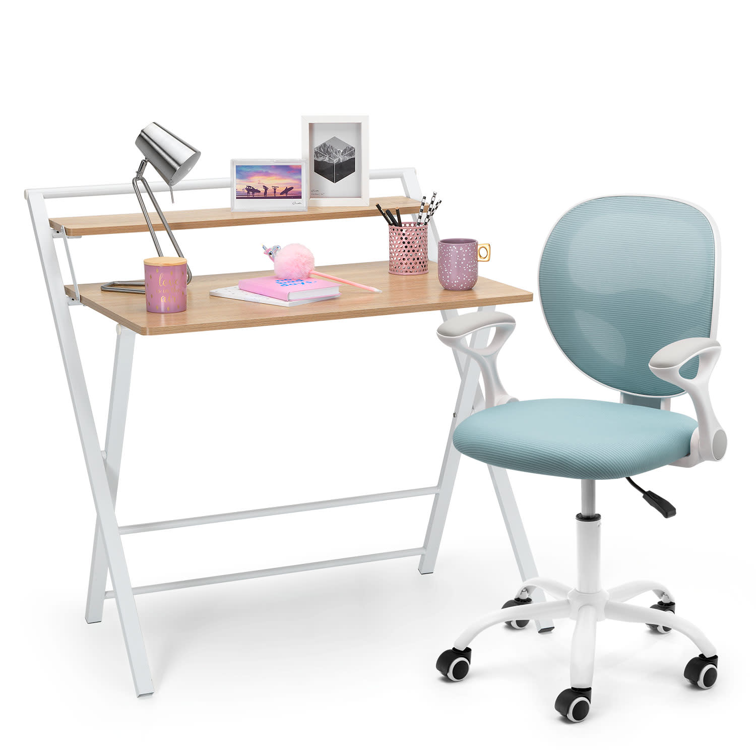 @Work Γραφ. Flop Oak &Καρέκλα Tiny Μπλε