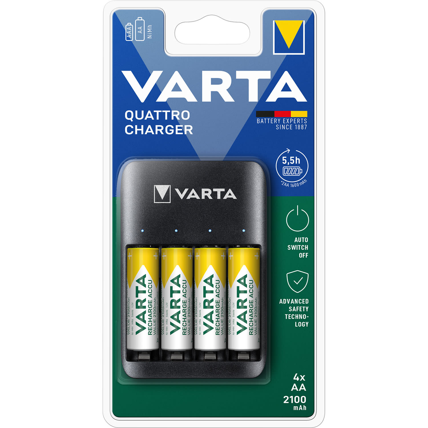 Varta Φορτιστής Μπαταριών USB Quattro + 4xAA 2100mAh