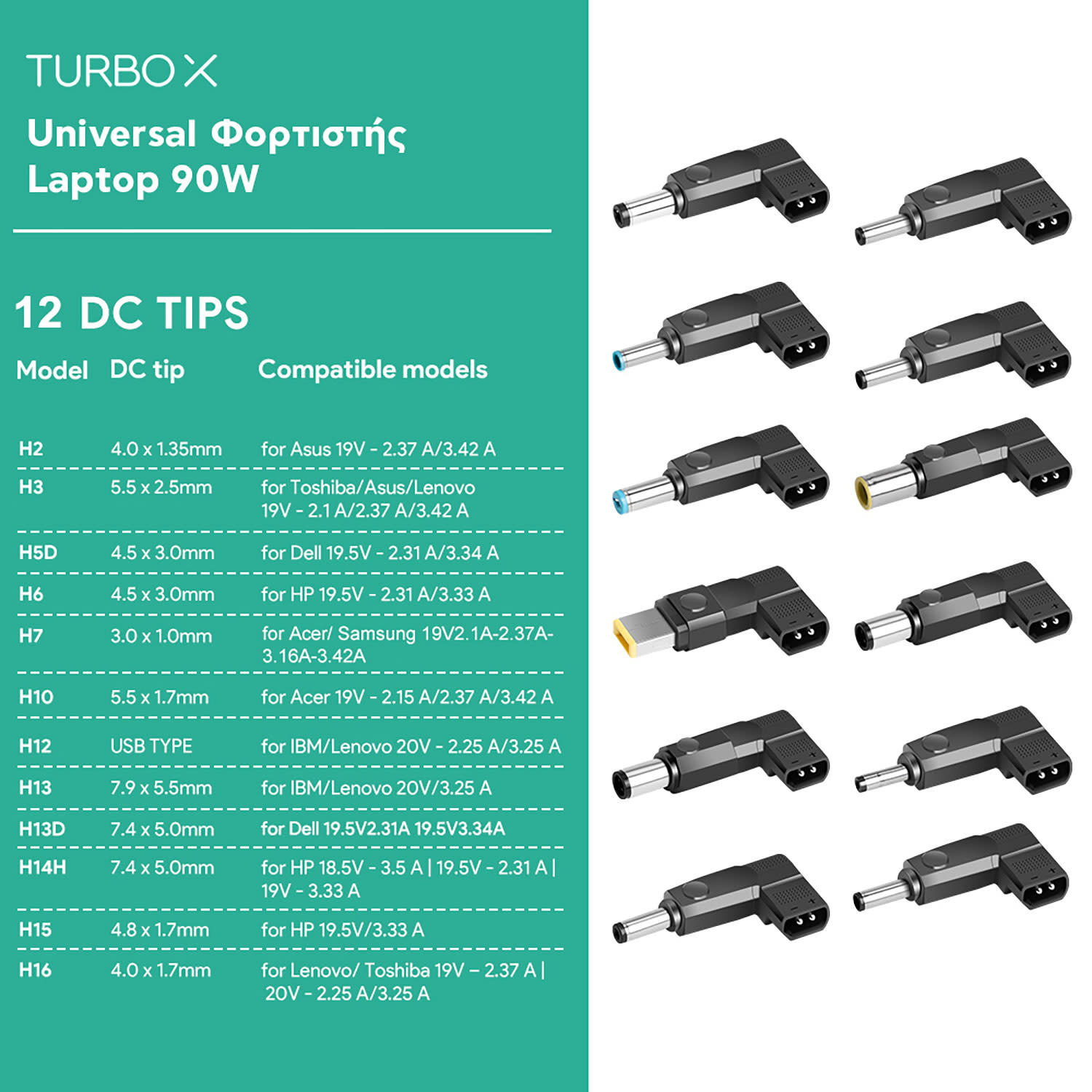 Κάνε κλικ για να δεις την εικόνα 4 του Turbo-X Universal Φορτιστής Laptop 90W