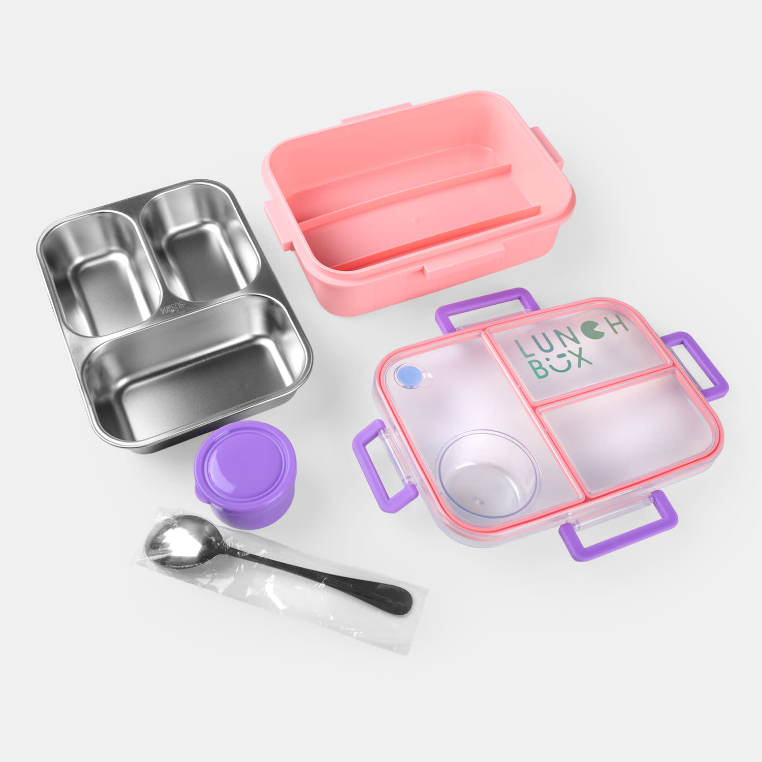 Εικόνα 3 του Sentio Δοχείο Φαγητού με 3 χωρίσματα 750ml & 80ml Ροζ