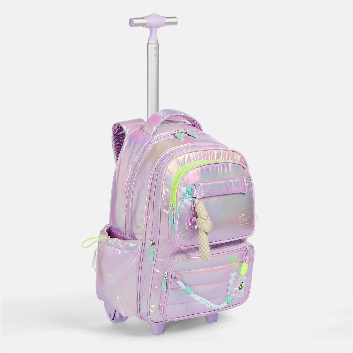 Goomby Τσάντα Trolley Δημοτικού Metallic Purple με Charms