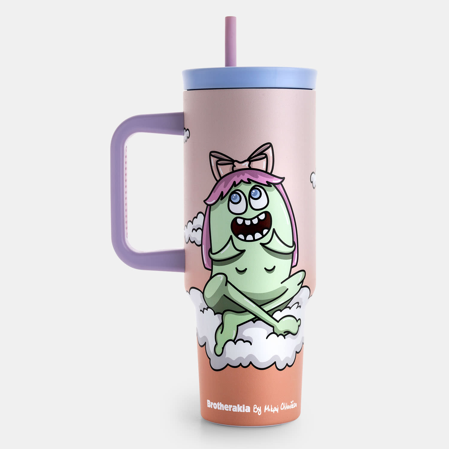 Sentio Παγούρι με Καλαμάκι 1200ml Πορτοκαλί Brotherakia by Μικρή Ολλανδέζα