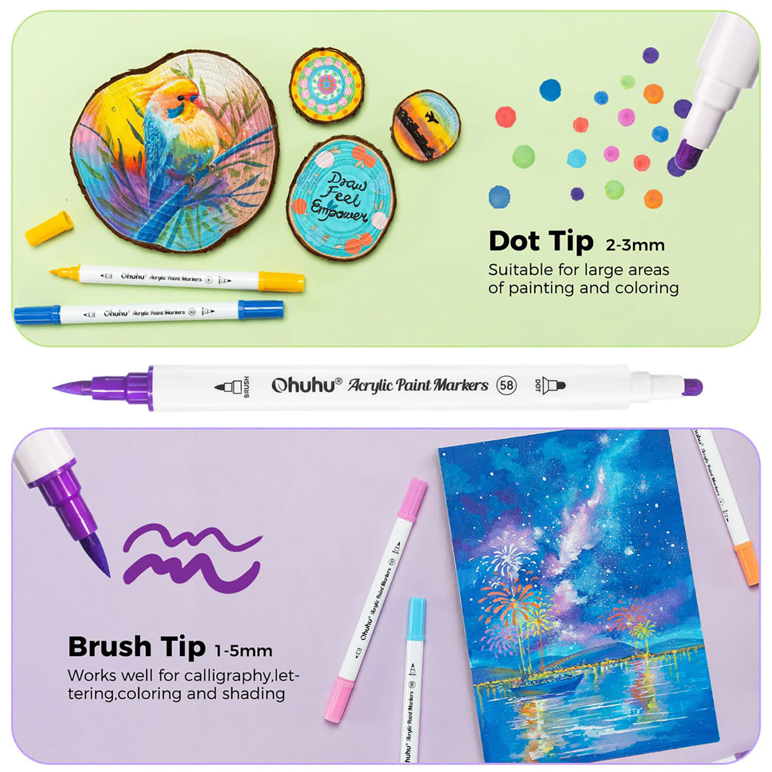 Εικόνα 5 του Ohuhu Μαρκαδόροι Ακρυλικοί με διπλή μύτη  Brush & Dot 36τεμ.