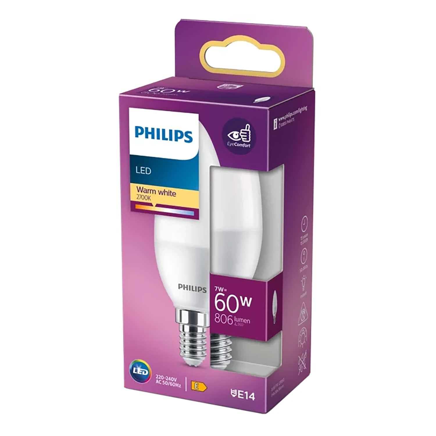 Philips Λαμπτήρας Ε14 7W 2700K 806lm