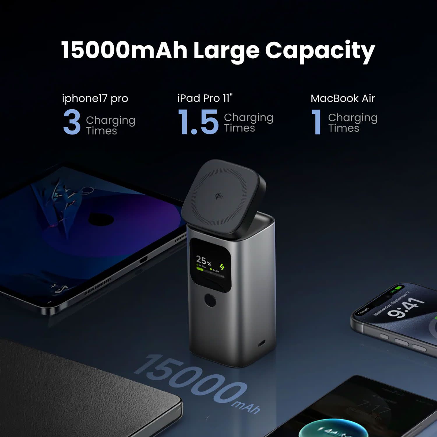 Εικόνα 3 του SHARGE Powerbank με ασύρματη φόρτιση PD 15000 mAh 4 Θέσεων 100W Μαύρο