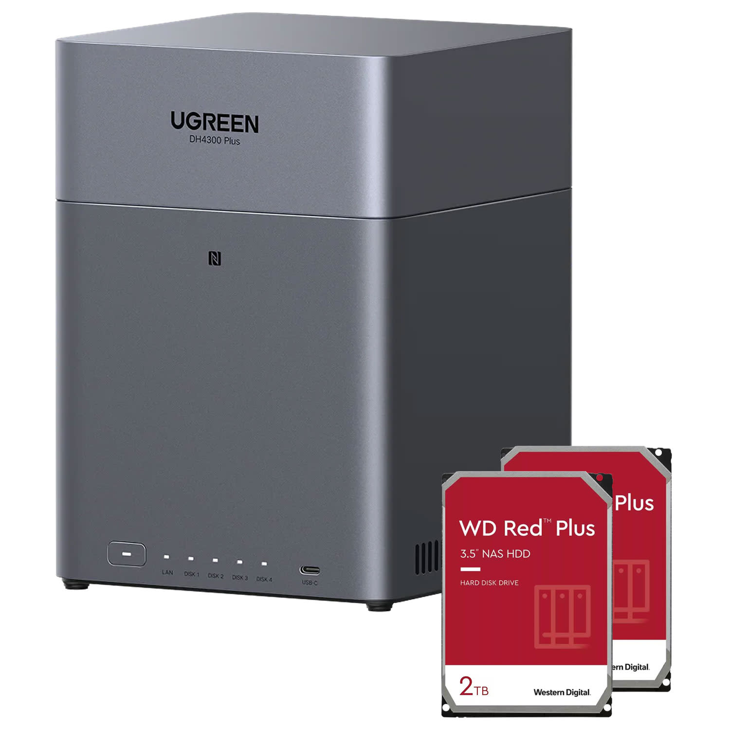 Ugreen DH4300 Plus NAS & 2x 2TB WD HDD Red Plus