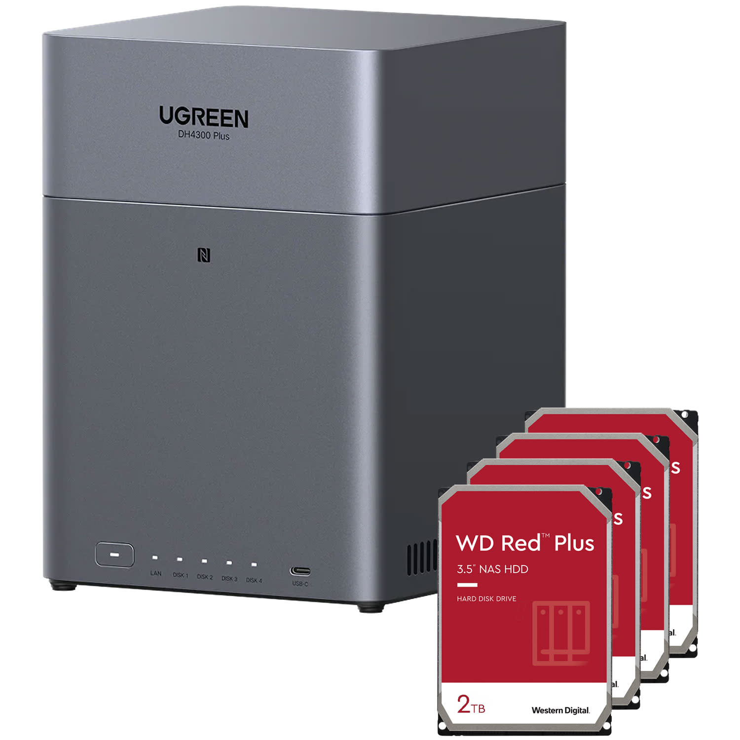 Ugreen DH4300 Plus NAS & 4x 2TB WD HDD Red Plus