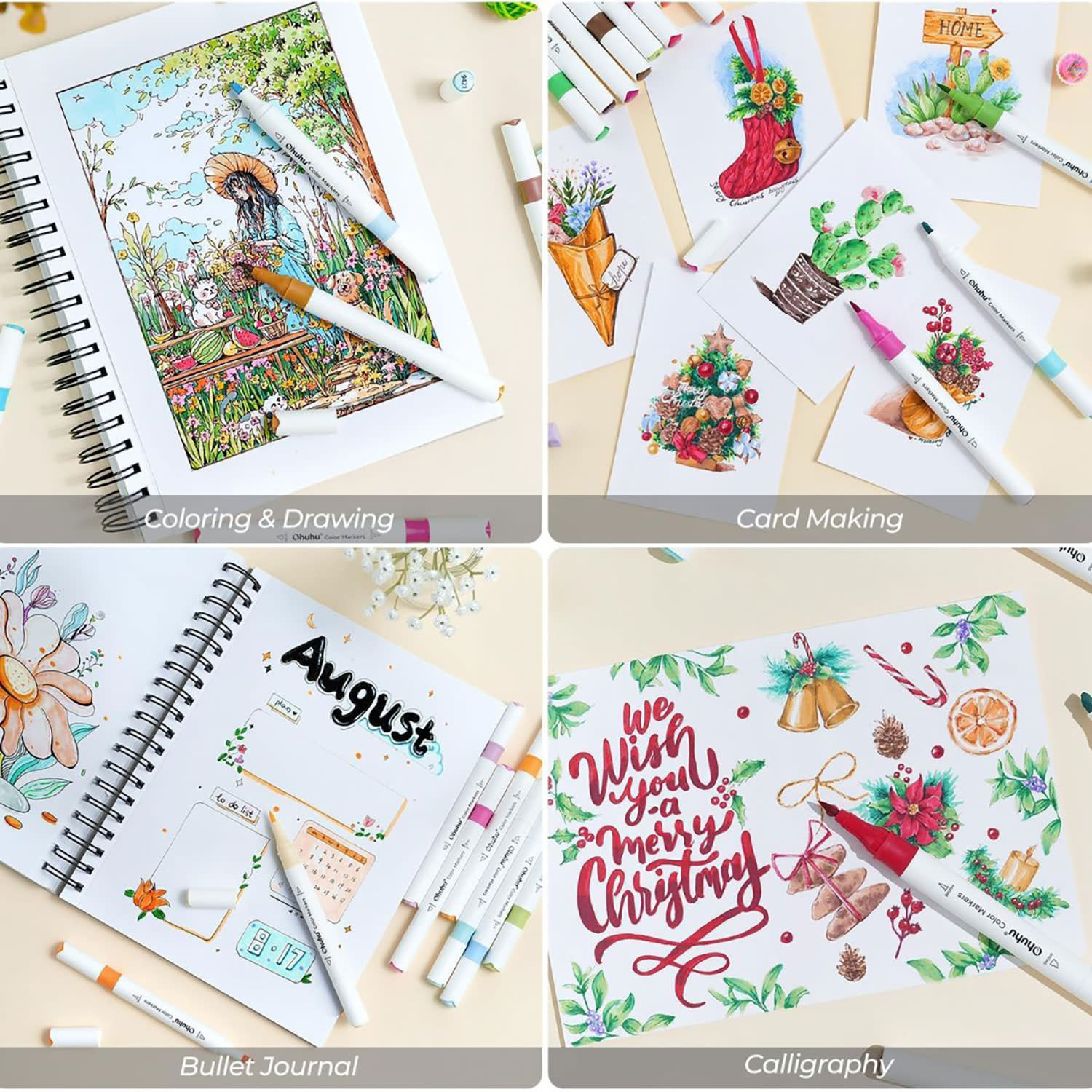 Εικόνα 6 του Ohuhu Μαρκαδόροι Ζωγραφικής Νερού  με διπλή μύτη Brush & Chisel 64τεμ.