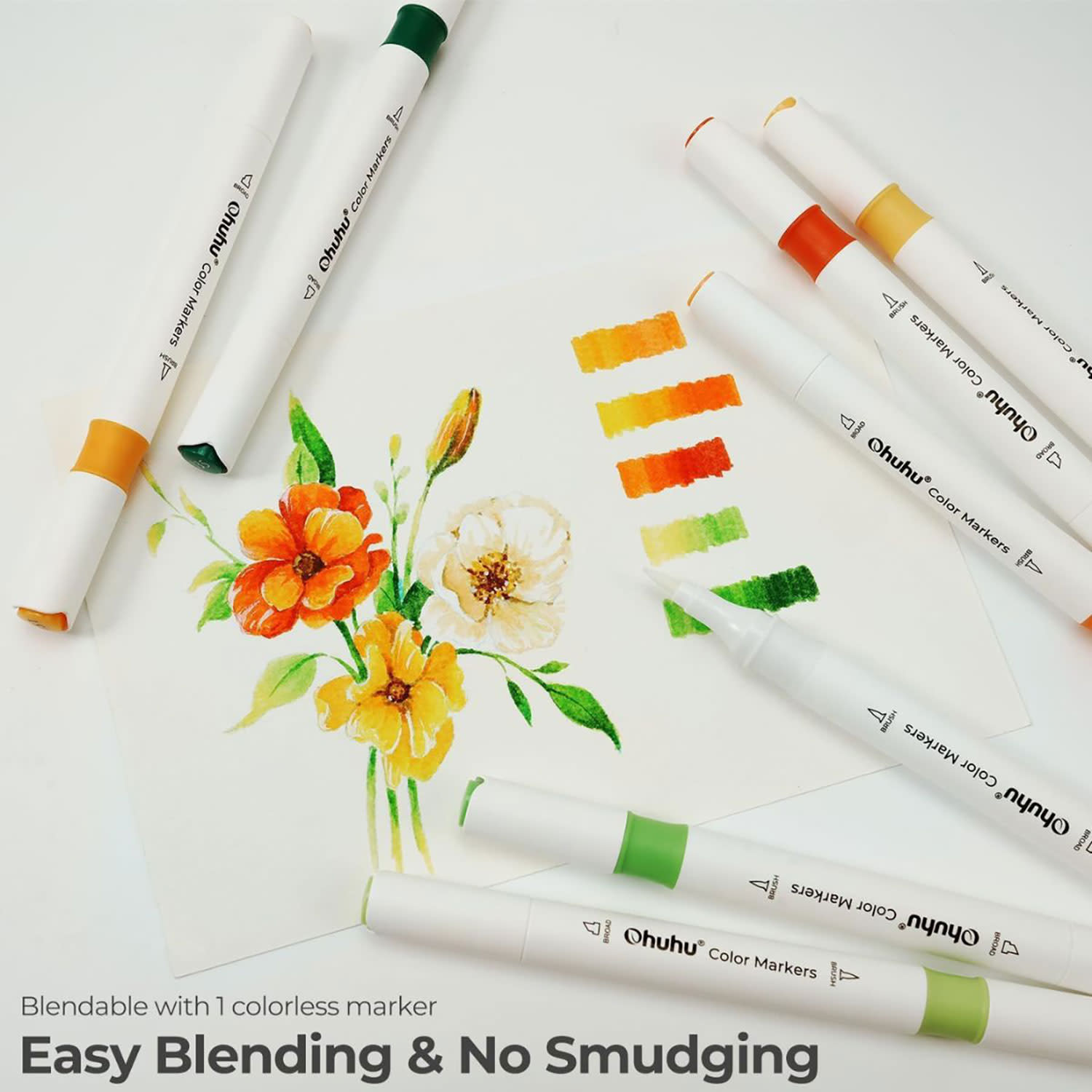 Εικόνα 7 του Ohuhu Μαρκαδόροι Ζωγραφικής Νερού  με διπλή μύτη Brush & Chisel 64τεμ.