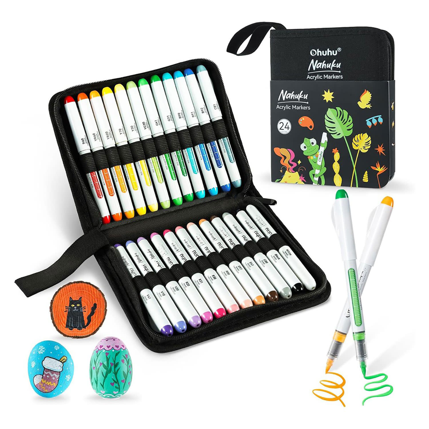 Ohuhu Μαρκαδόροι Ζωγραφικής Ακρυλικοί με μύτη Πινέλο Nahuku 24τεμ.