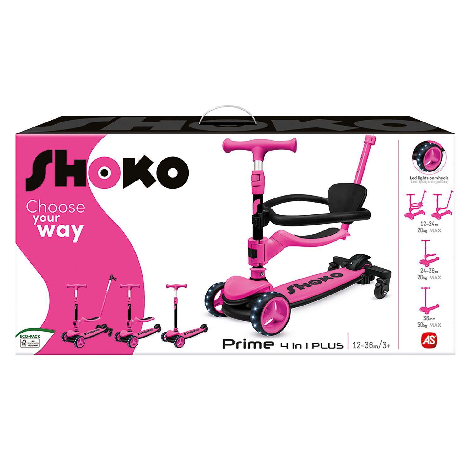 AS Πατίνι Shoko Scooter Prime 4 In 1 Plus Ροζ