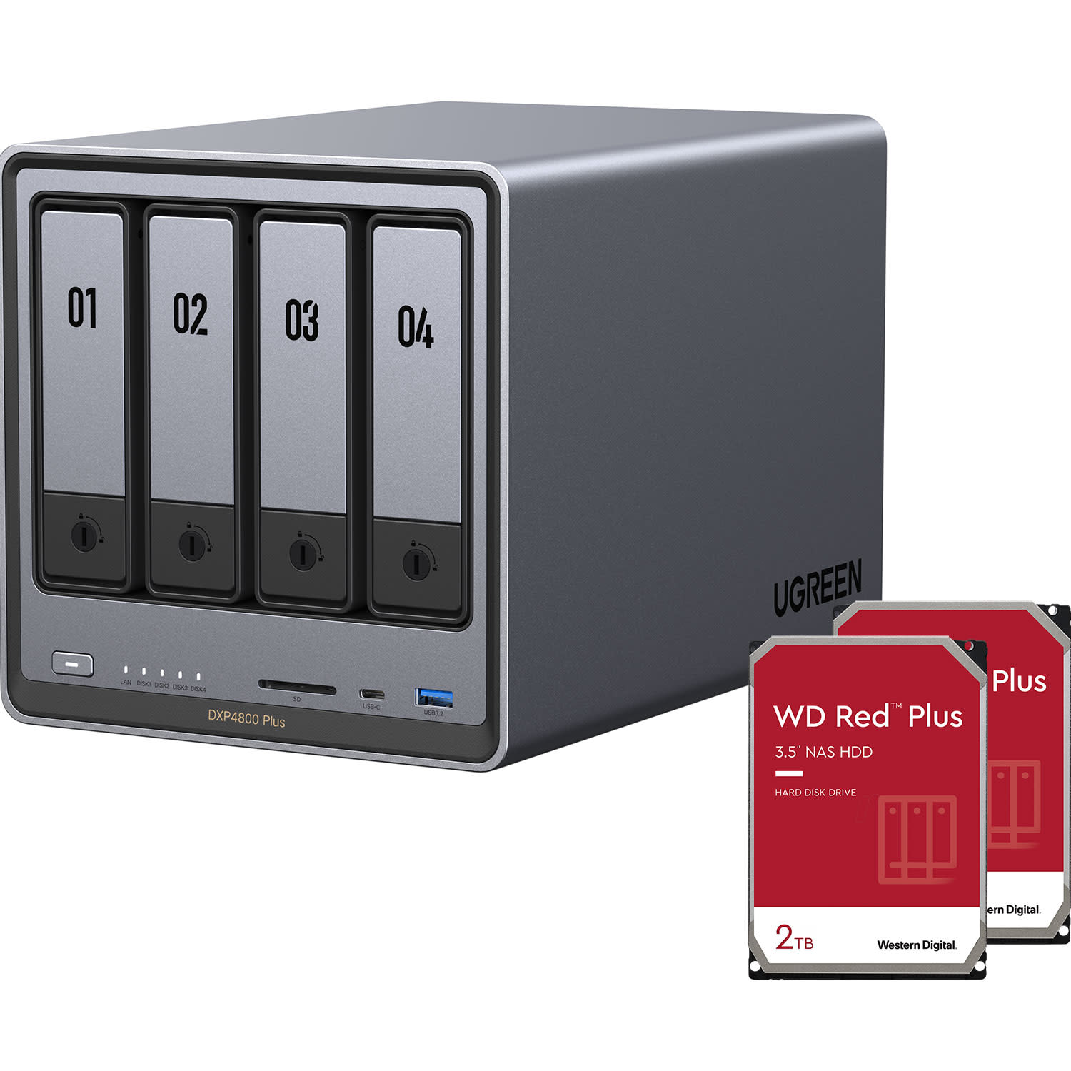 Ugreen DXP4800 Plus NAS & 2x 2TB WD HDD Red Plus