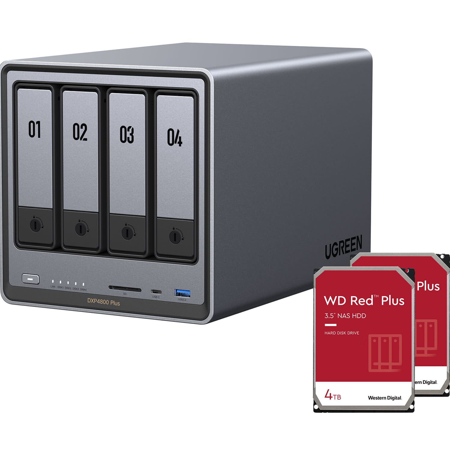 Ugreen DXP4800 Plus NAS & 2x 4TB WD HDD Red Plus