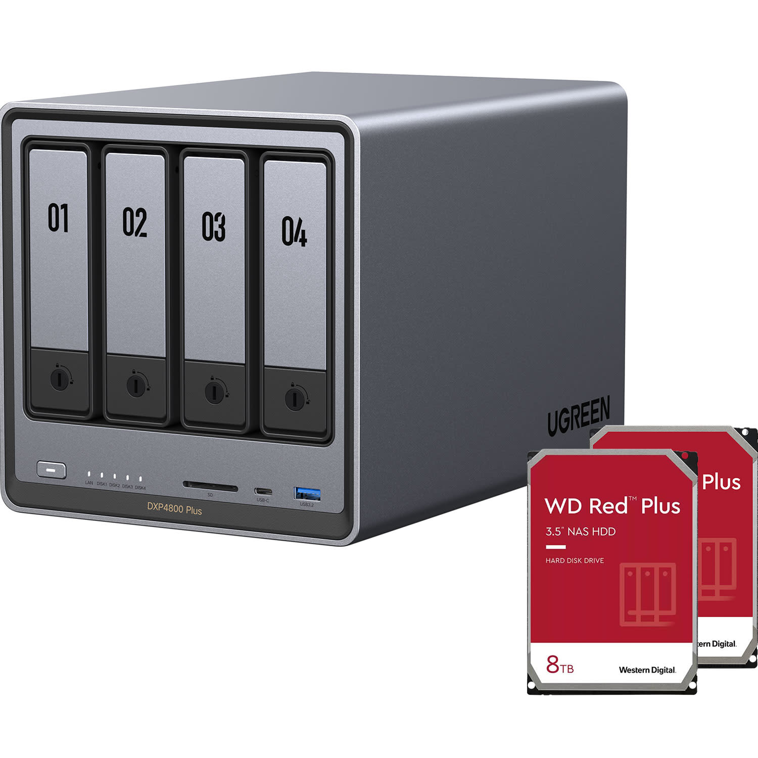 Ugreen DXP4800 Plus NAS & 2x 8TB WD HDD Red Plus
