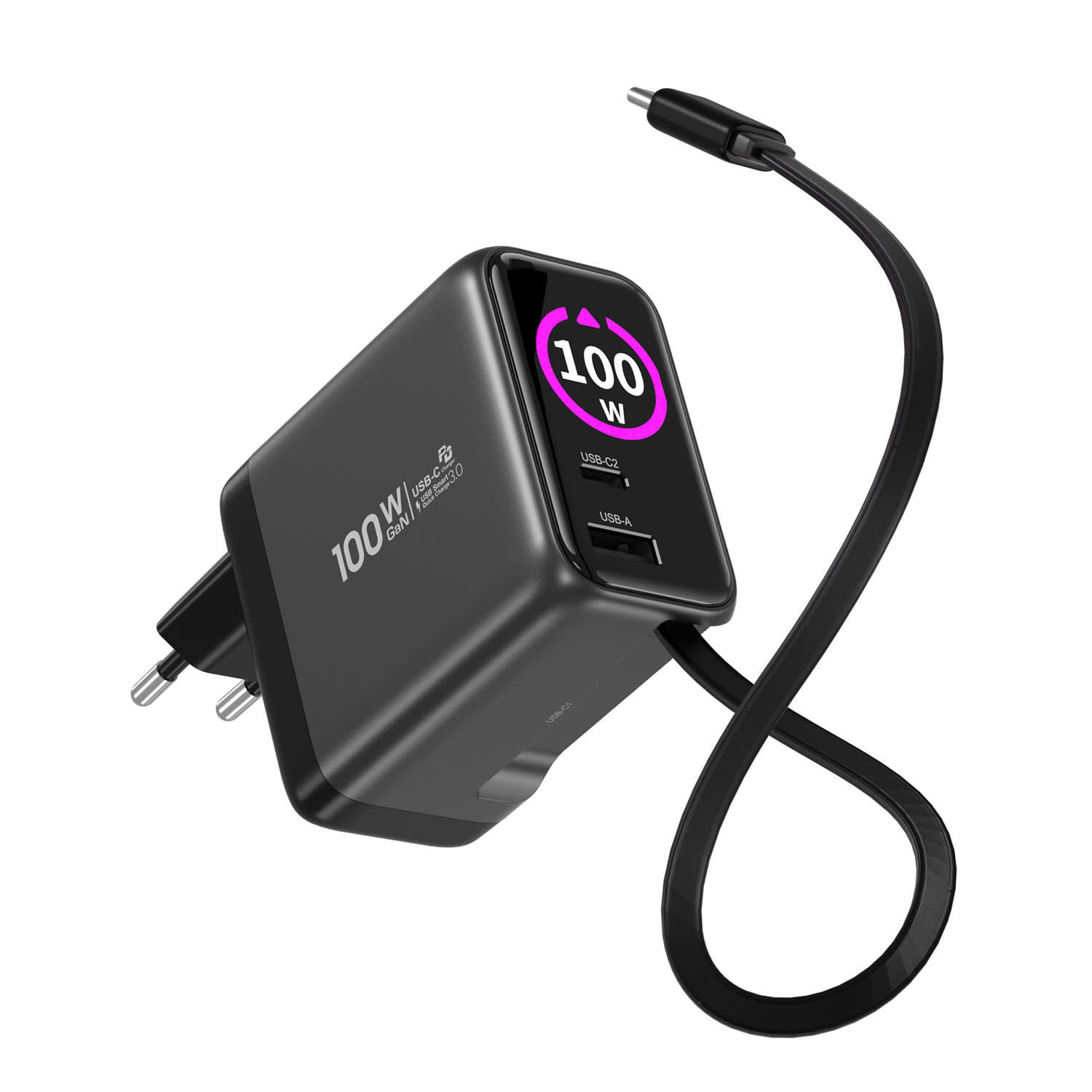 Εικόνα 3 του Sentio Φορτιστής GaN 3 Θέσεων 100W Μαύρο Με Καλώδιο