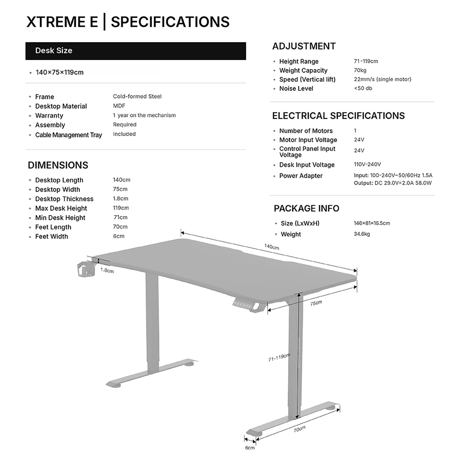 Εικόνα 6 του Anda Seat Gaming Γραφείο Xtreme-E με Ρυθμιζόμενο Ύψος 140cm Μαυρο